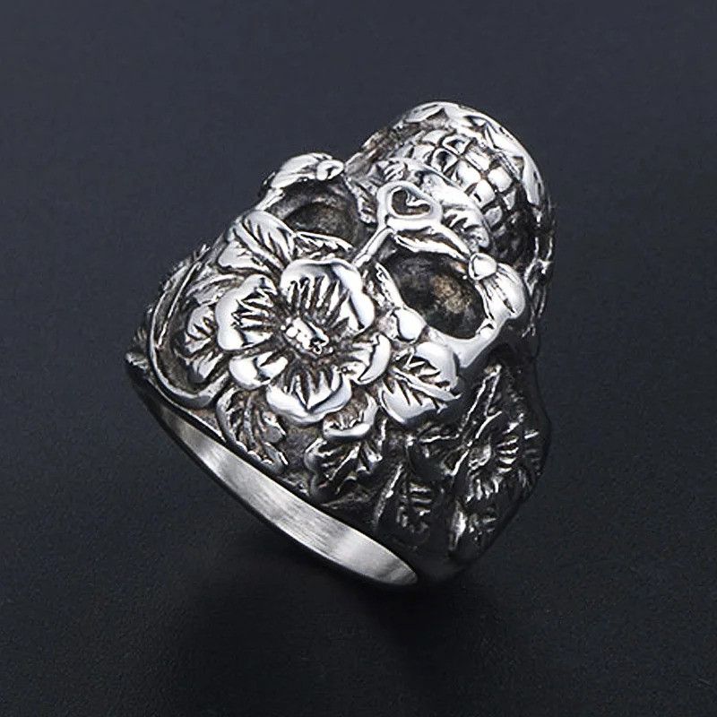 Vintage Vintage Flower Skull Ring Size ONE SIZE - 3 Thumbnail