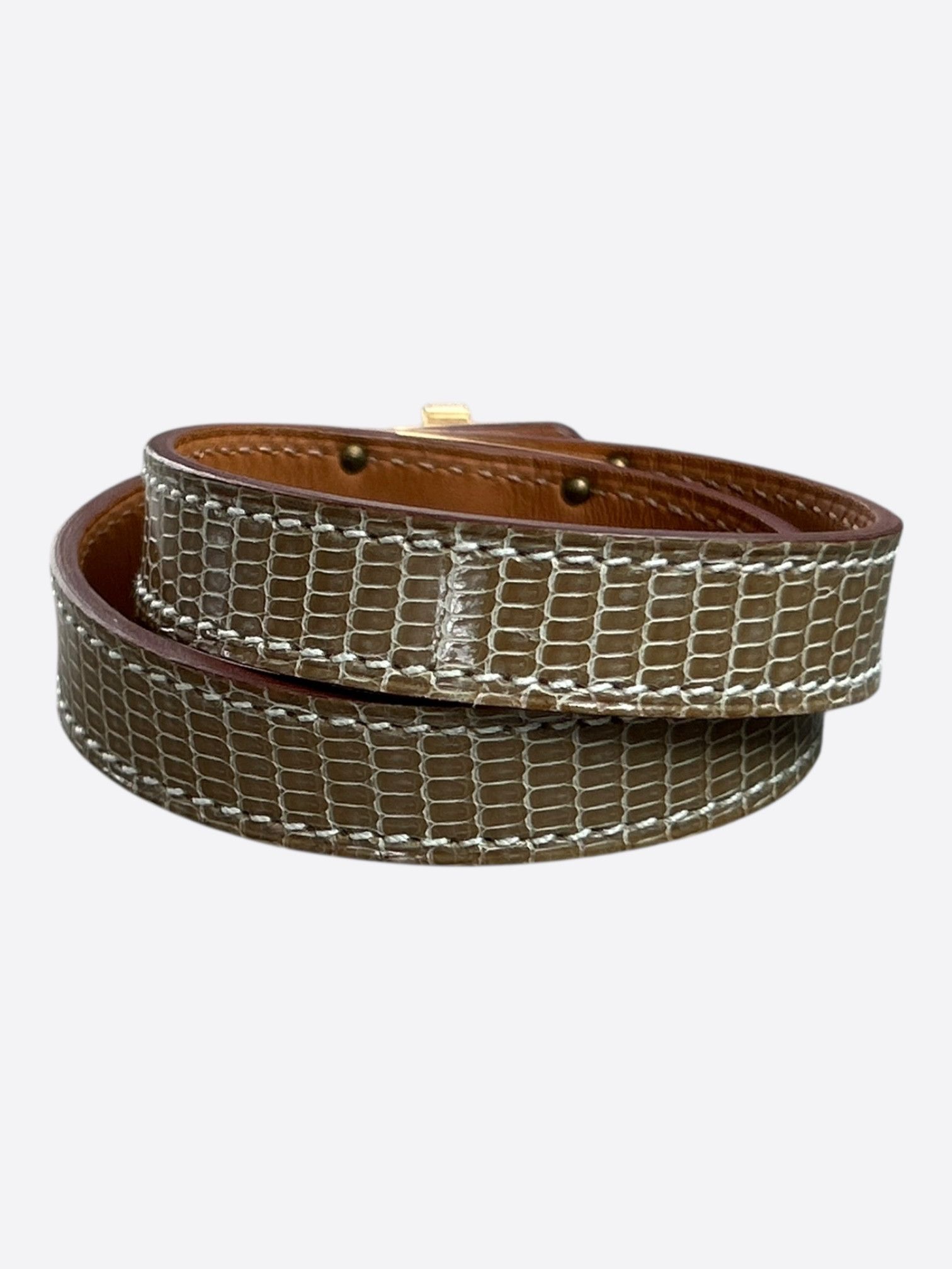Hermes Brown Lizard & Gold Hardware Kelly Double Tour Bracelet Size ONE SIZE - 2 Thumbnail