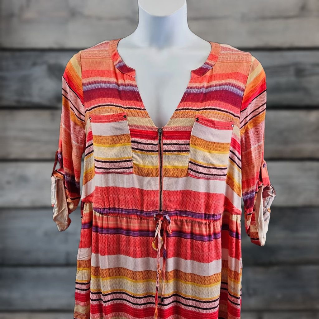 Torrid Torrid Shirt Dress Zip Front Women Pink Purple Striped Mini Challis Rayon Spandex Knee Length Size 1 Size XS / US 0-2 / IT 36-38 - 1 Thumbnail