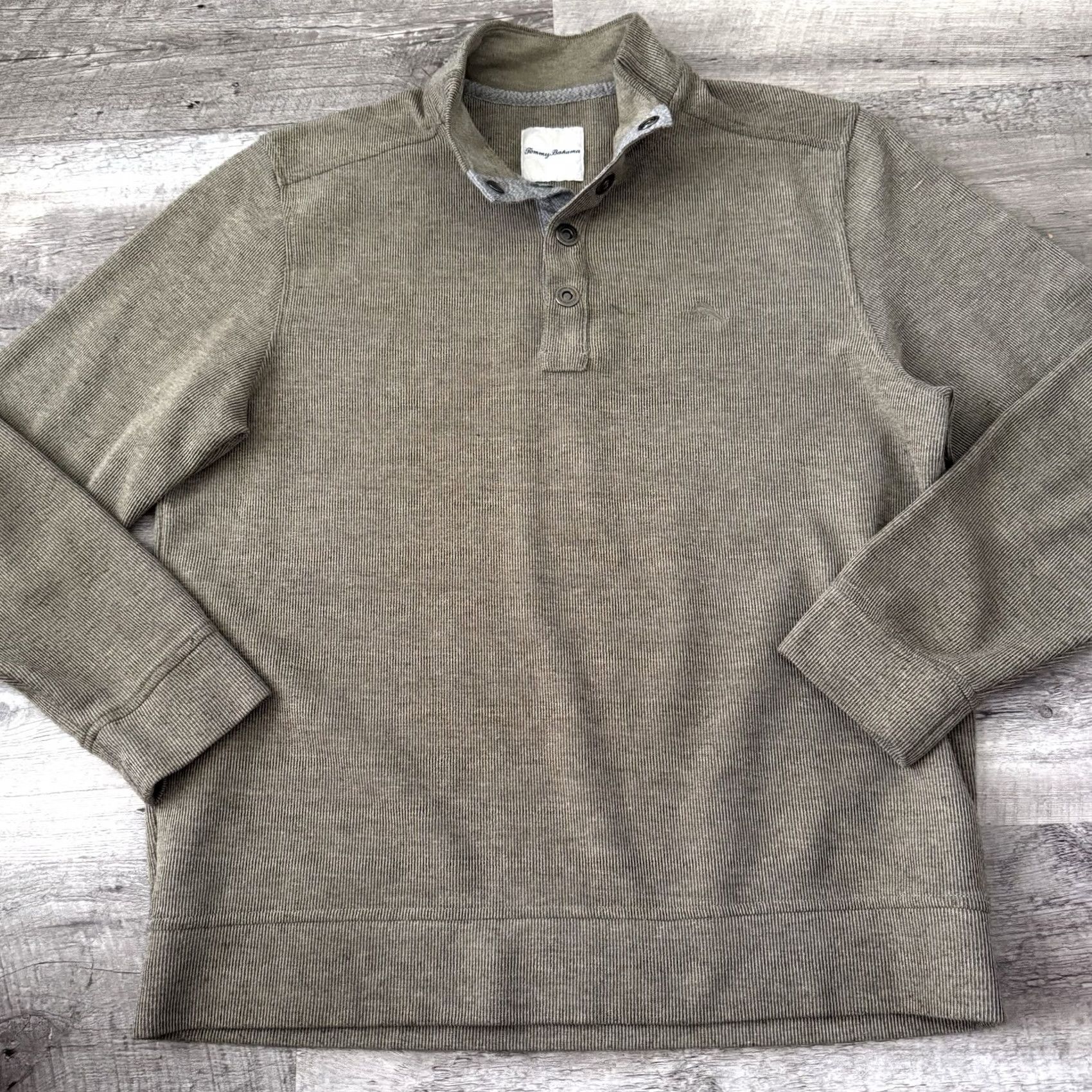 Tommy Bahama Tommy Bahama Ribbed Mock Neck Pullover Men Medium Olive Green Heather 1/4 Button Sweatshirt Size US M / EU 48-50 / 2 - 3 Thumbnail