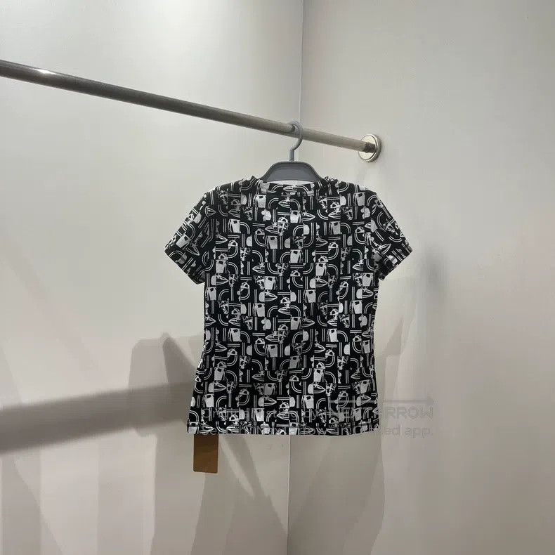 Hermes Hermes Black and White Geometric Print Short Sleeve T-Shir Size XS / US 0-2 / IT 36-38 - 2 Thumbnail