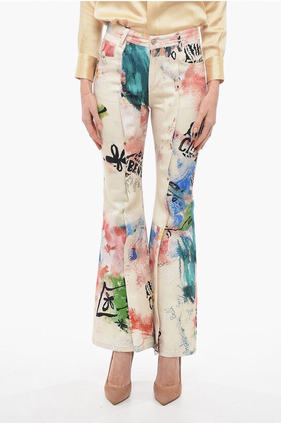 image of Andersson Bell Printed Boot Cut Jeans With Frontal Studs, Women's (Size 26)