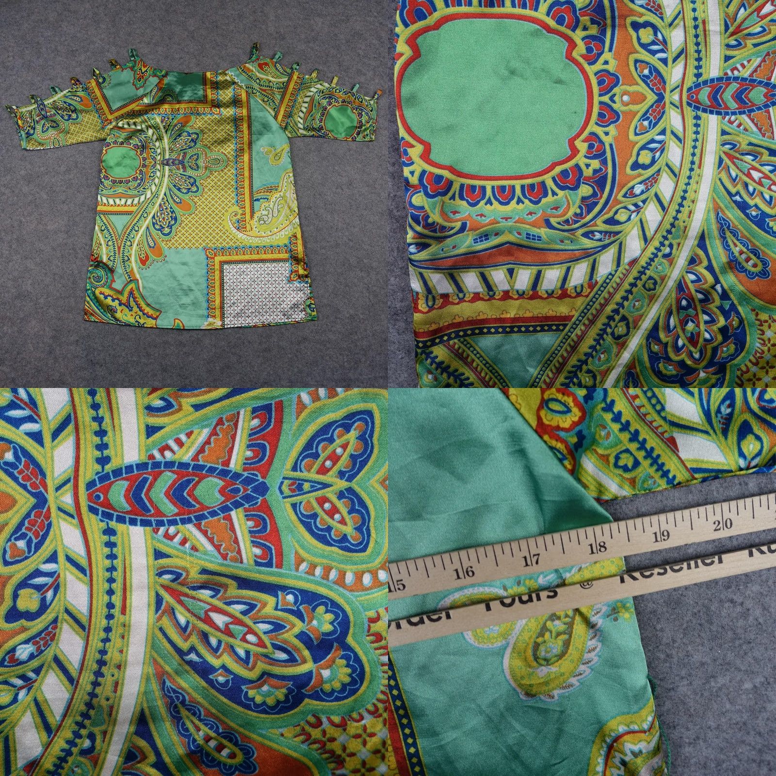 Vintage Arden B Shirt Womens S Green Paisley Print Satin Boho Tunic Top Vintage Y2K Dressy Blouse Womens Size S / US 4 / IT 40 - 8 Thumbnail