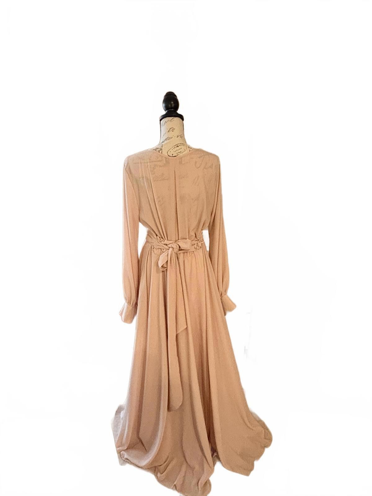 Other Peach Long Sleeve Maxi Dress with Pearl Buttons Size XL / US 12-14 / IT 48-50 - 2 Thumbnail