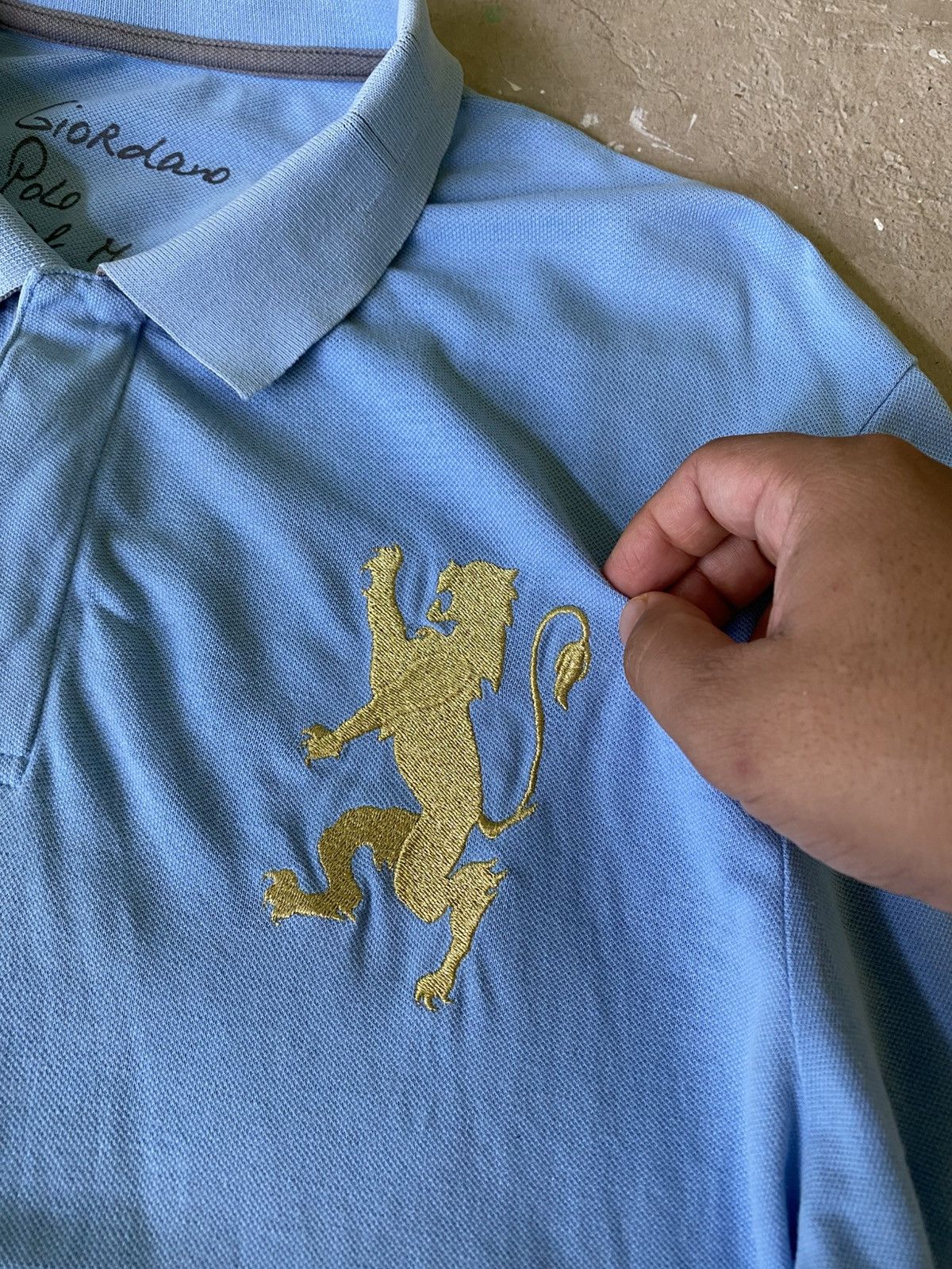 Giordano Giordano Polo Lion Crest Patch Sky Blue Shirt Size US M / EU 48-50 / 2 - 4 Thumbnail