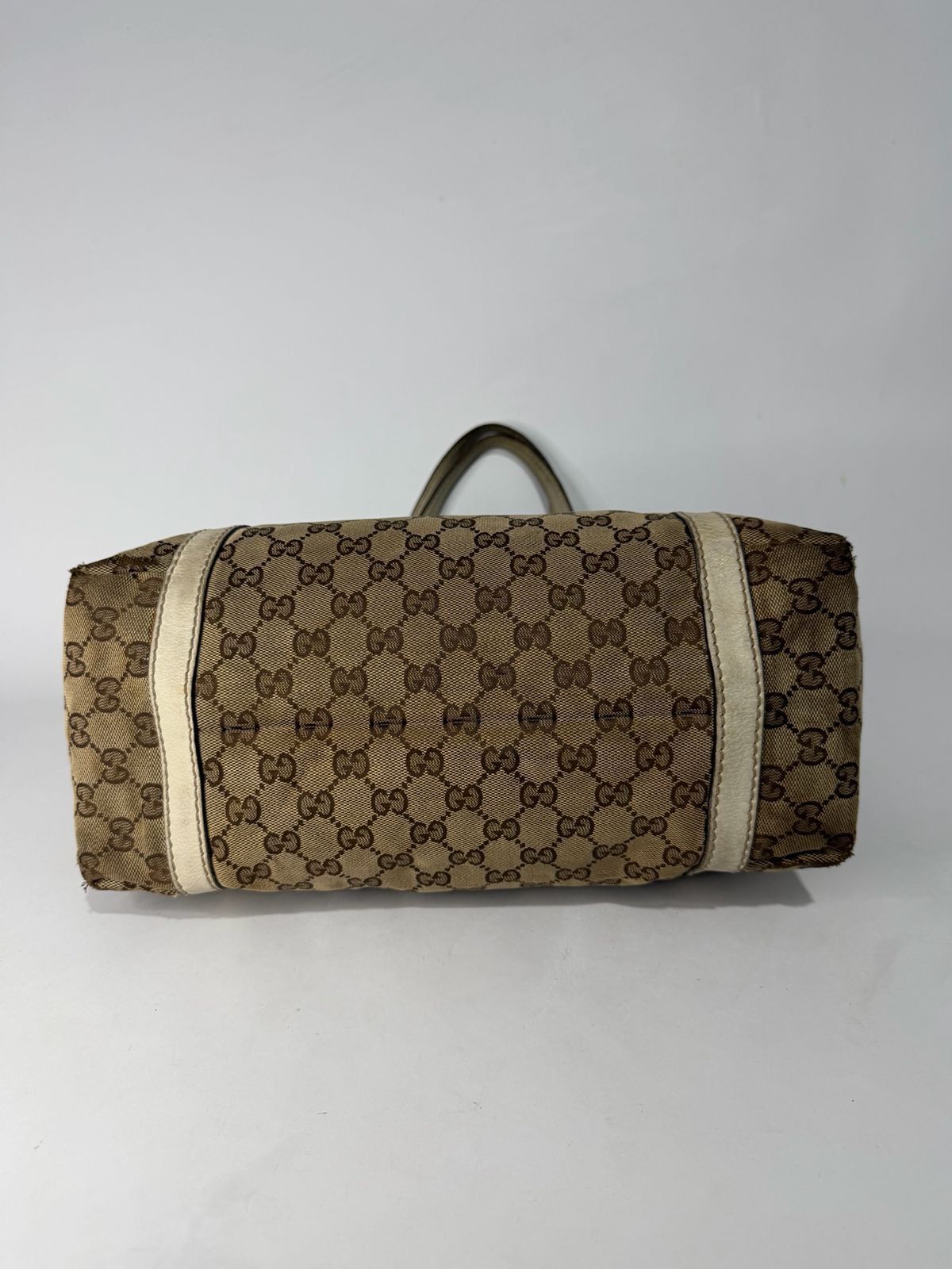 Gucci Gucci BeigeWhite GG Canvas Leather Medium Ladies Web Tote Size ONE SIZE - 5 Thumbnail