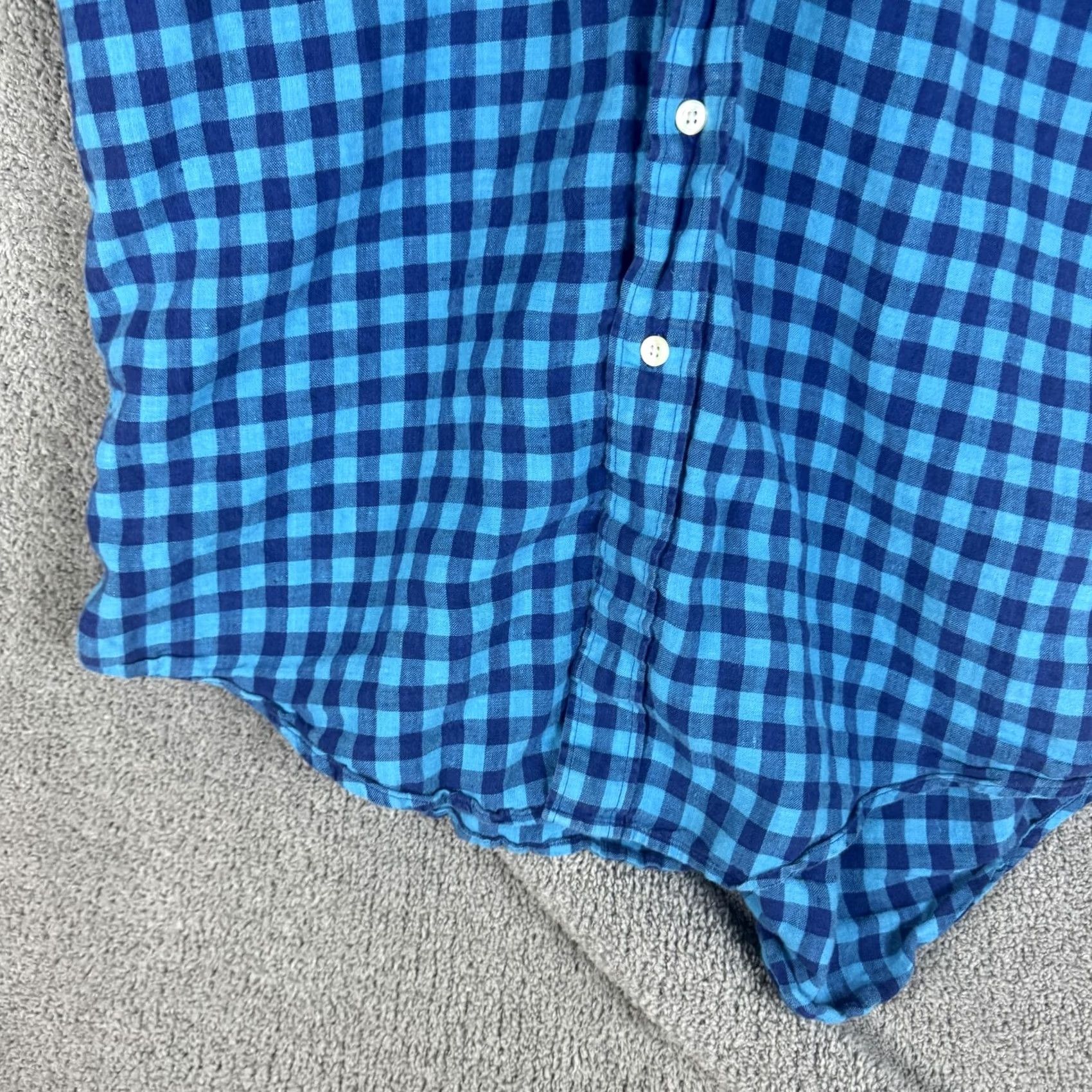 Brooks Brothers VINTAGE Brooks Brothers Shirt Mens Medium Blue Gingham Linen Button-Down Short Sleeve Size US M / EU 48-50 / 2 - 5 Thumbnail