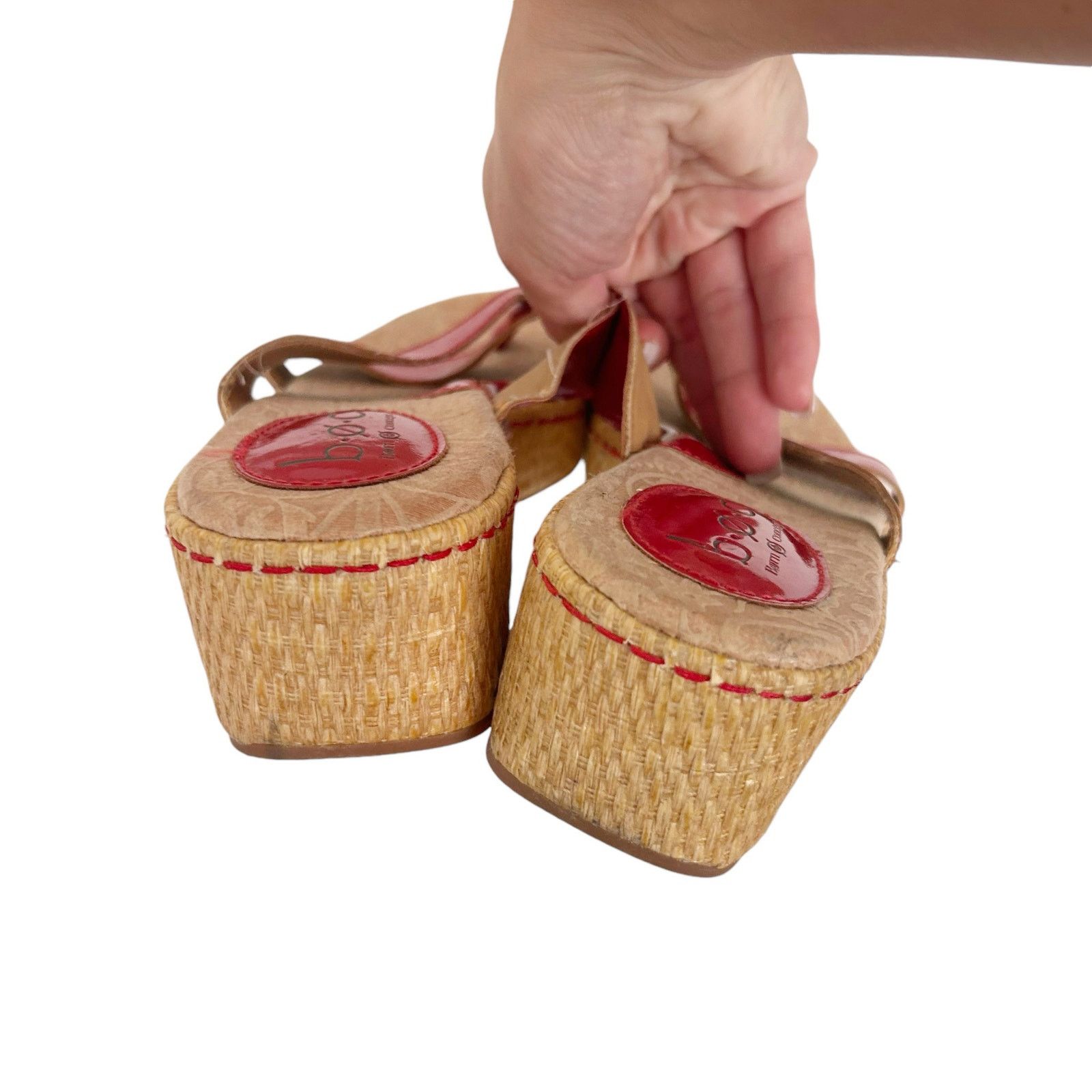 Boc BOC Red Patent Leather Cork Wedge Sandals Sz 10 Size US 10 / IT 40 - 7 Thumbnail