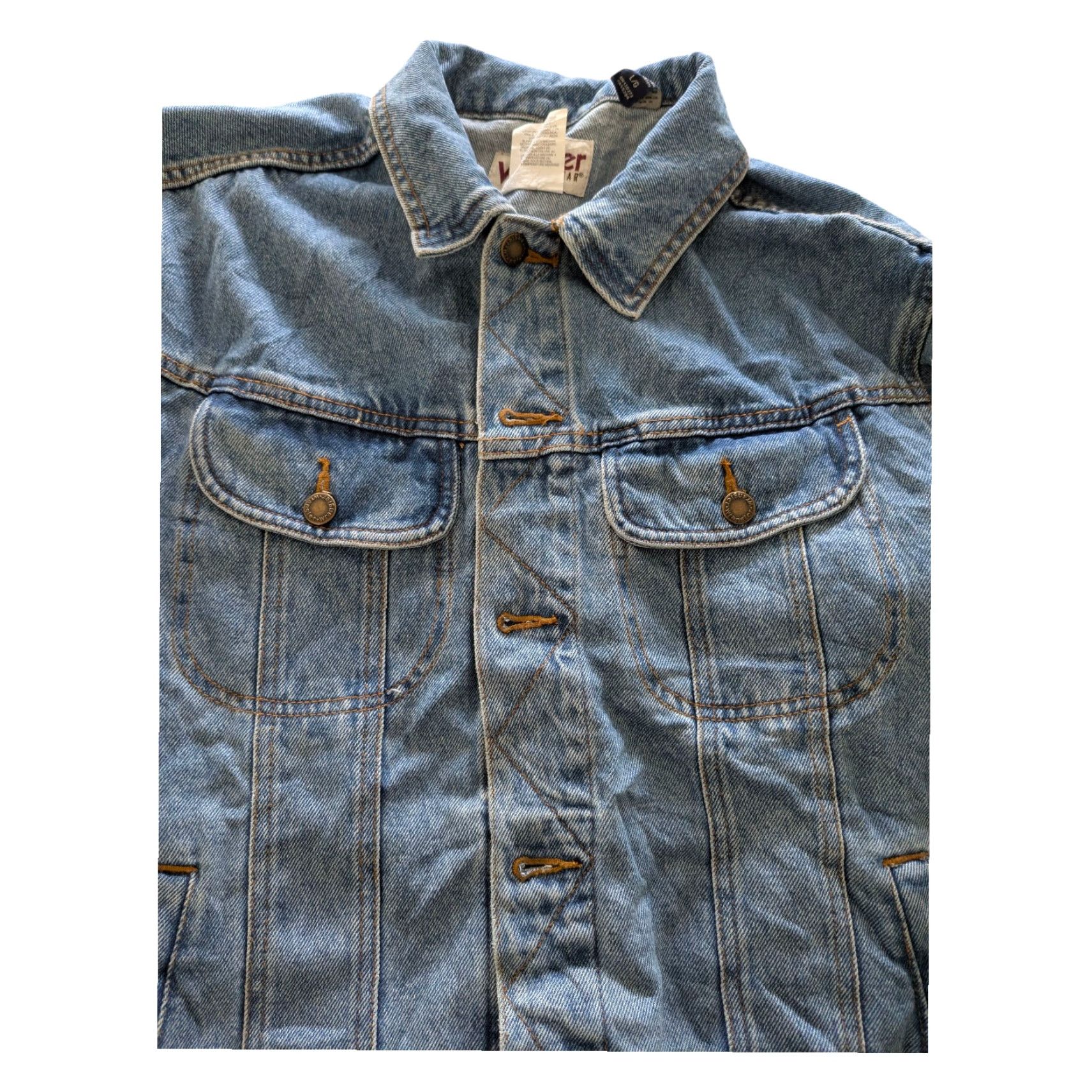 Wrangler Wrangler Rugged Wear Denim Jacket Light Blue Large L 100% Cotton Jacket Denim Blue"} Size US L / EU 52-54 / 3 - 4 Thumbnail