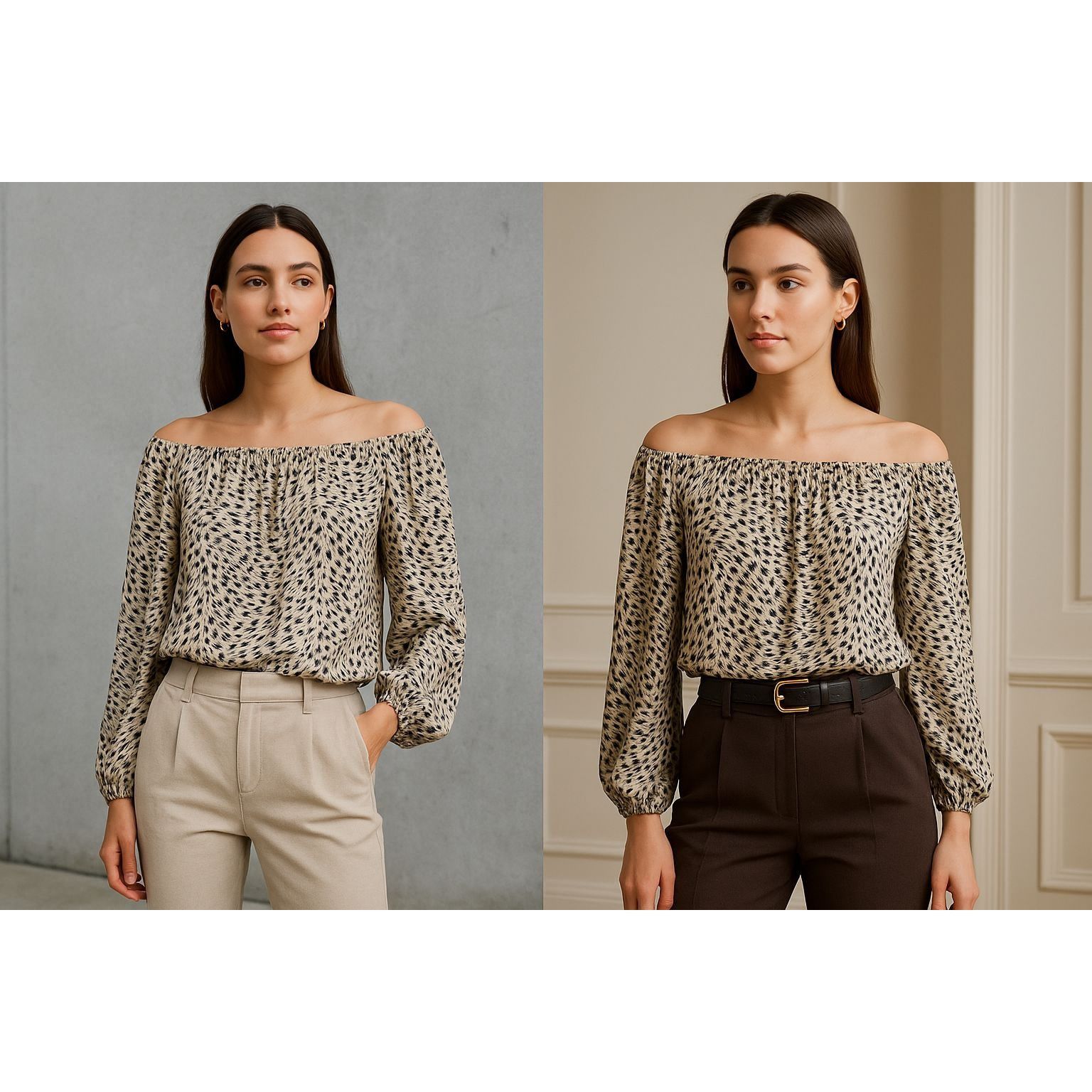 Anthropologie Anthropologie Womens Off-Shoulder Animal Print Top Beige M M Size M / US 6-8 / IT 42-44 - 1 Thumbnail