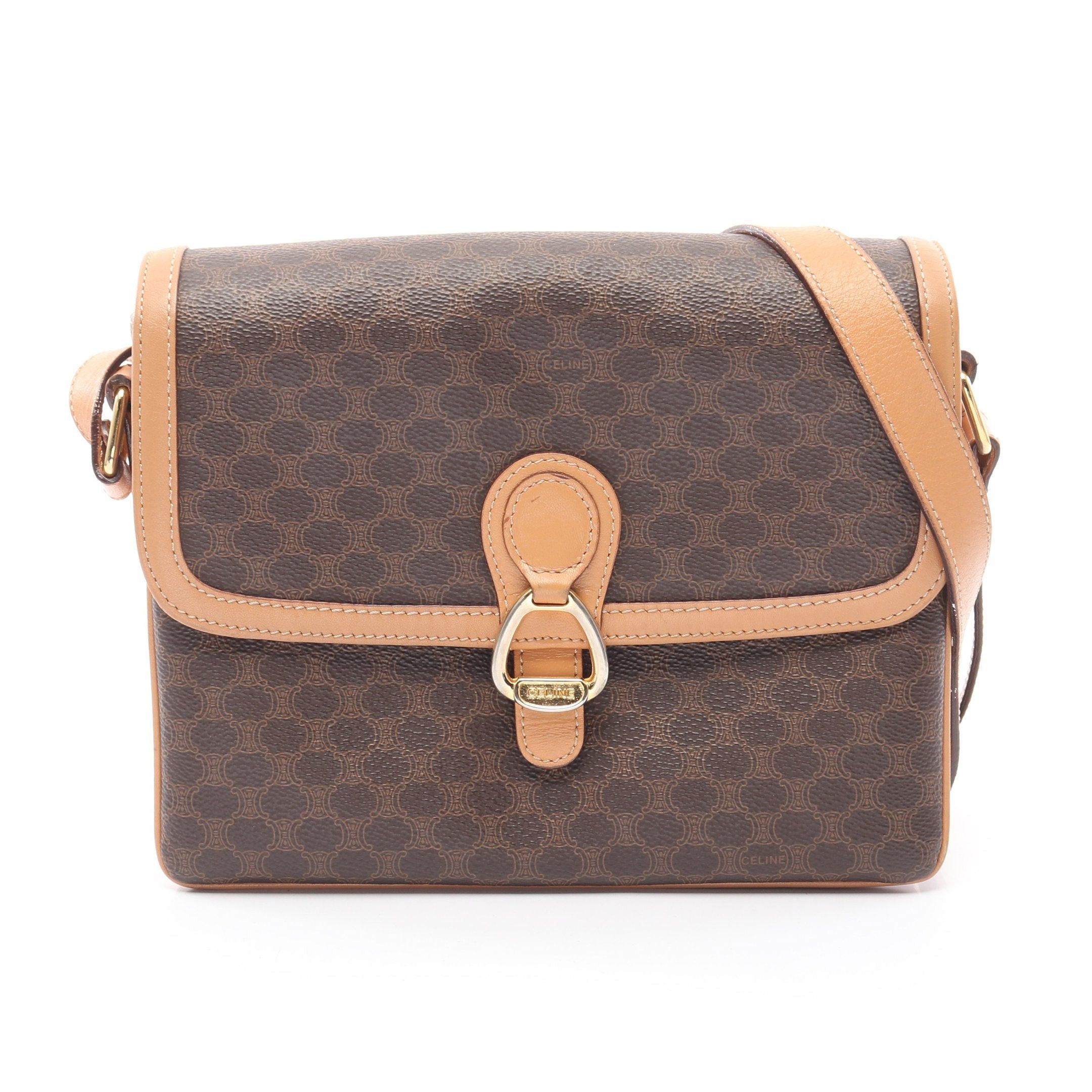 Celine Macadam Shoulder Bag Leather Dark Brown Light in Black, Women's