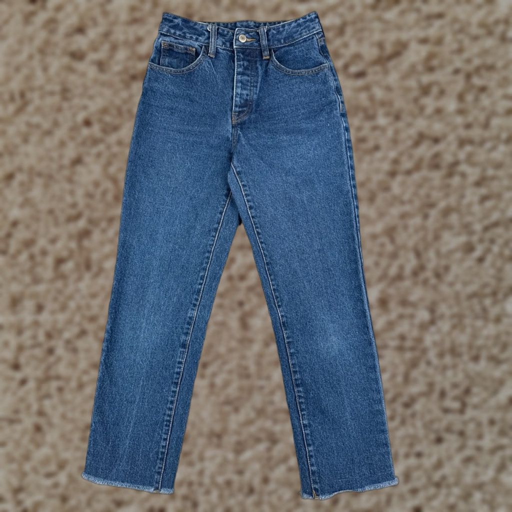 Denime J Galt Jeans Womens Blue Denim Straight Button Fly Mid Rise 23x25 - 23 Regular Cotton Blend 5-Pocket Knit Comfort Stretch Womens Jeans Size 40" / US 18 - 1 Thumbnail