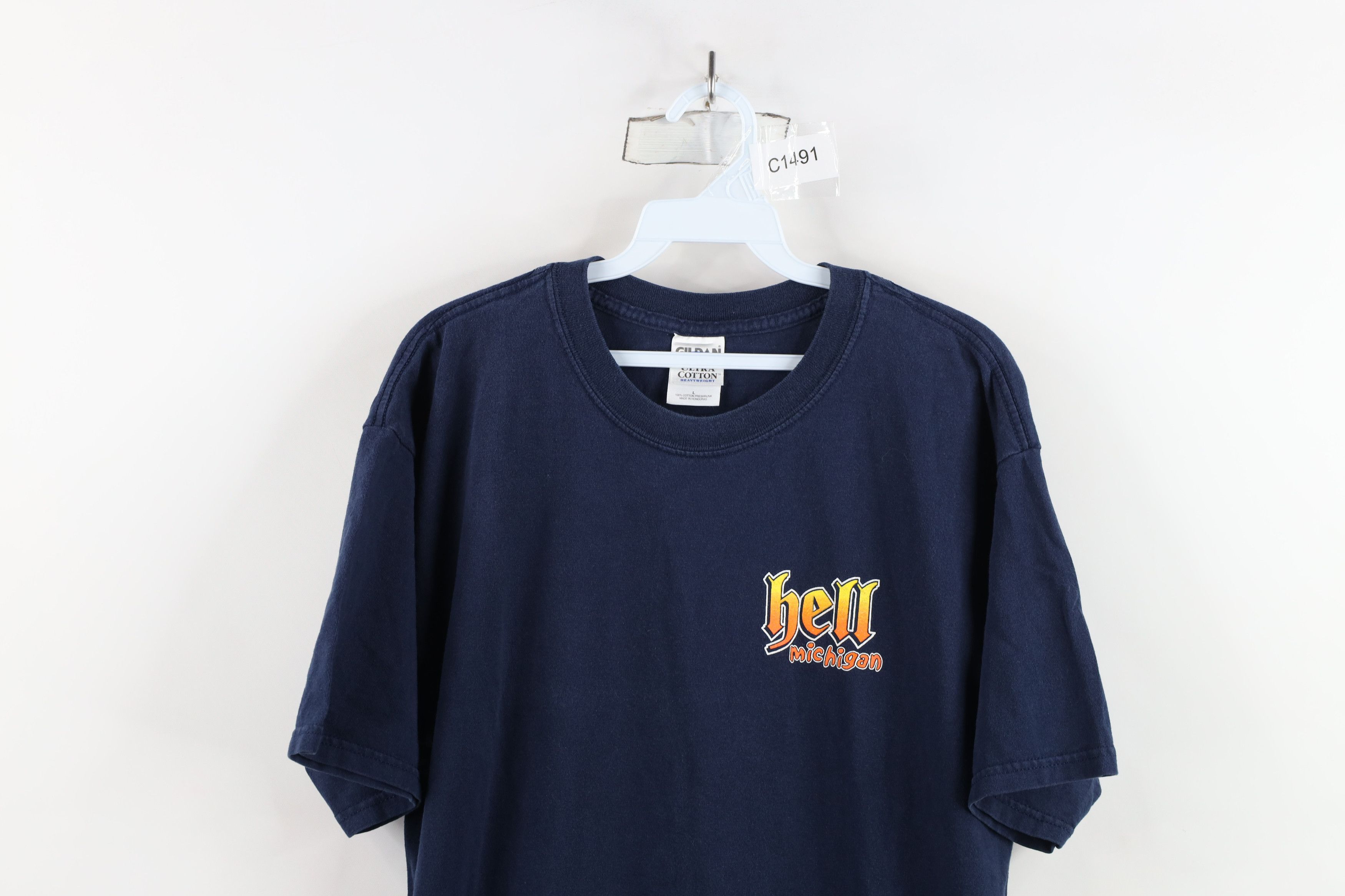 Vintage Vintage Y2K Streetwear Spell Out Hell Michigan T-Shirt Blue Size US L / EU 52-54 / 3 - 2 Thumbnail