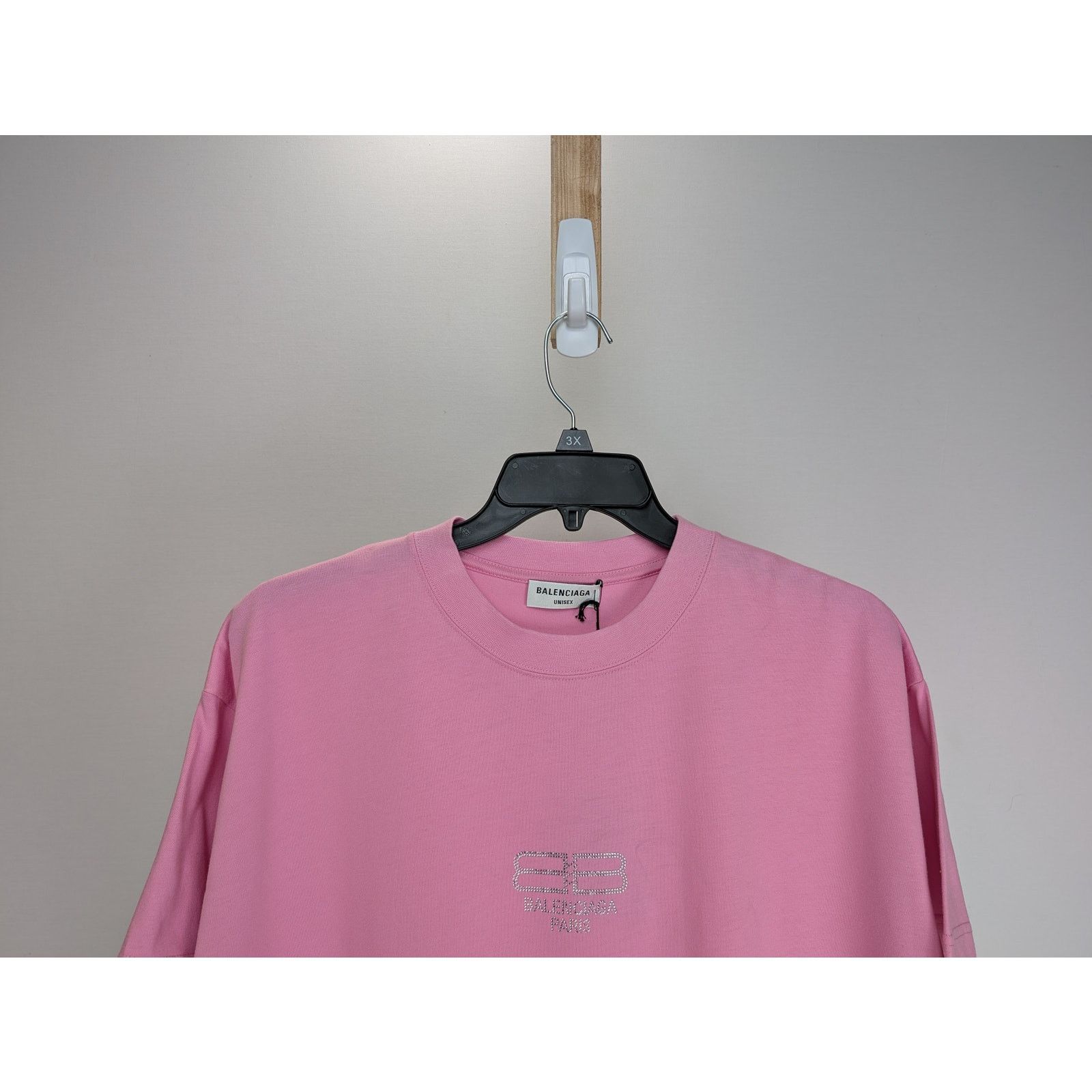 Balenciaga o1rshd1 BB Paris Icon Vintage Jersey Strass T-Shirt in Pink Size US XL / EU 56 / 4 - 4 Thumbnail