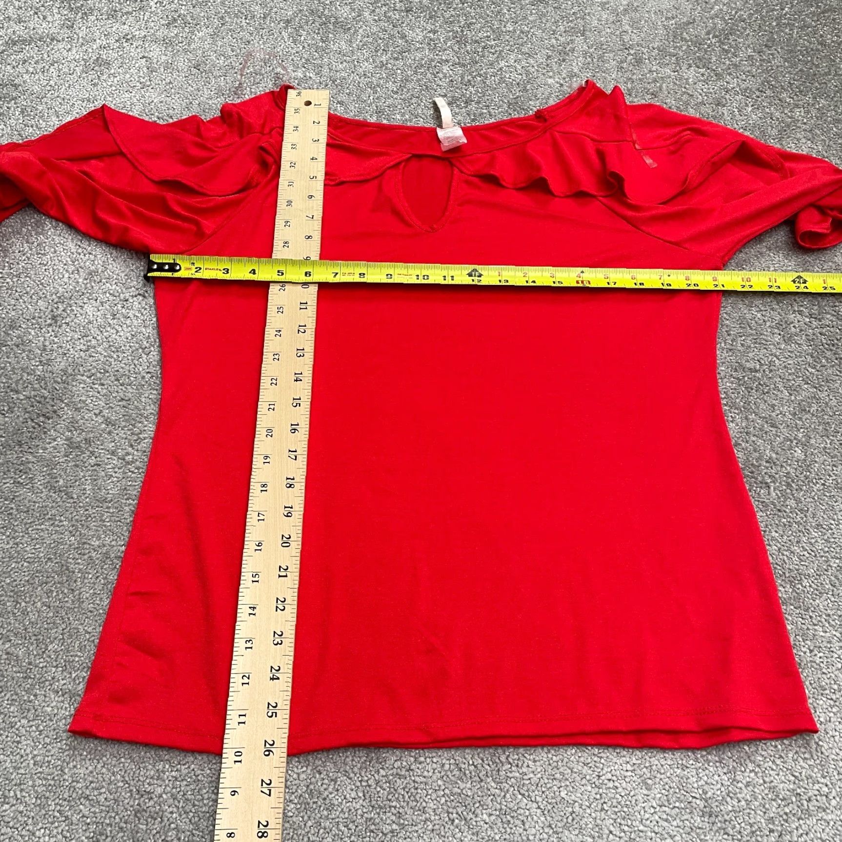 Bell New Mode Blouse Shirt Womens 2XL Red Bell Sleeve Boat Neck Casual Stretch Knit Polyester Spandex Short Sleeve Adult Regular Womens Size XXL / US 16-18 / IT 52-54 - 7 Thumbnail