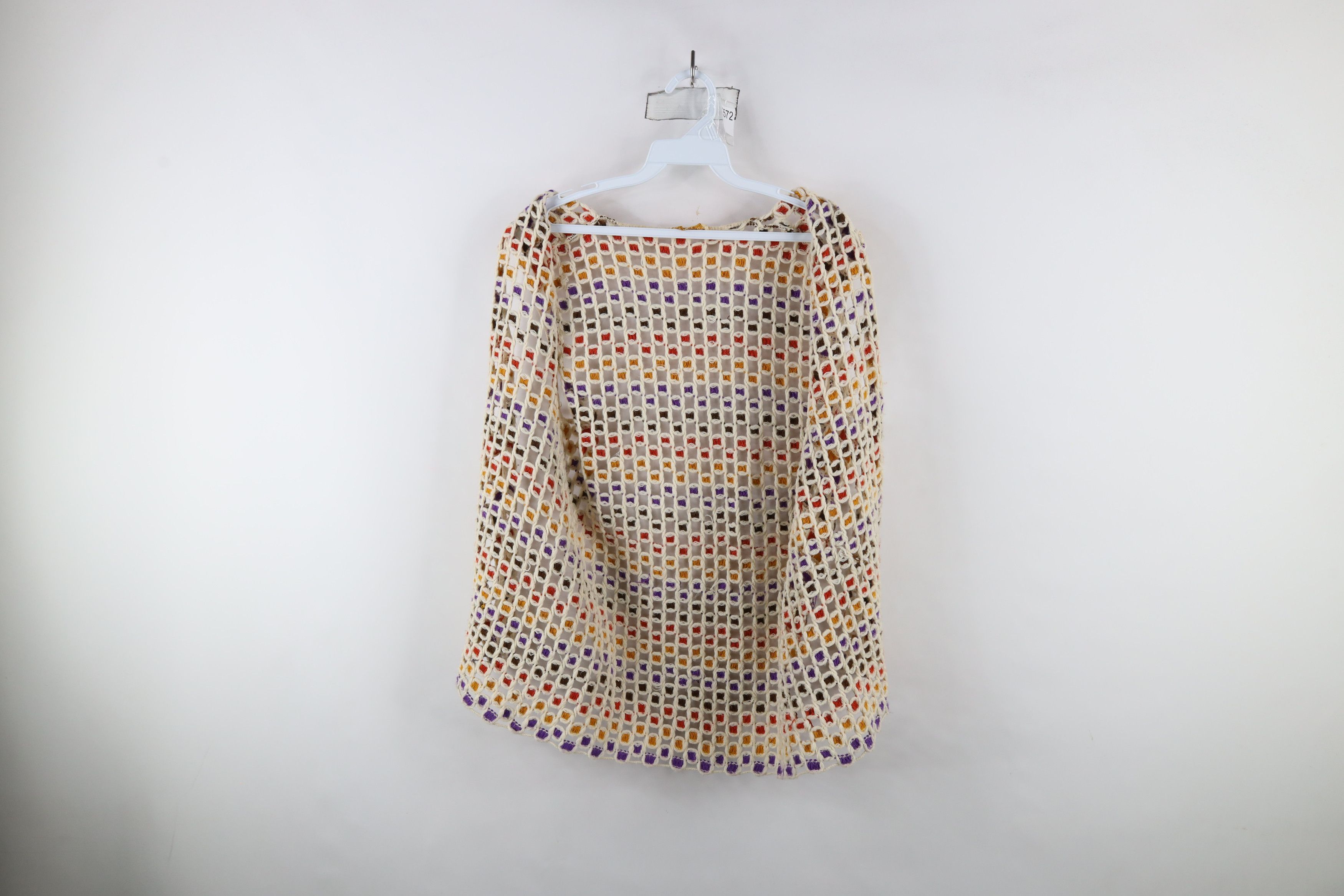 Vintage Vintage 60s 70s Boho Chic Checkered Knit Open Front Sweater Size L / US 10 / IT 46 - 8 Thumbnail