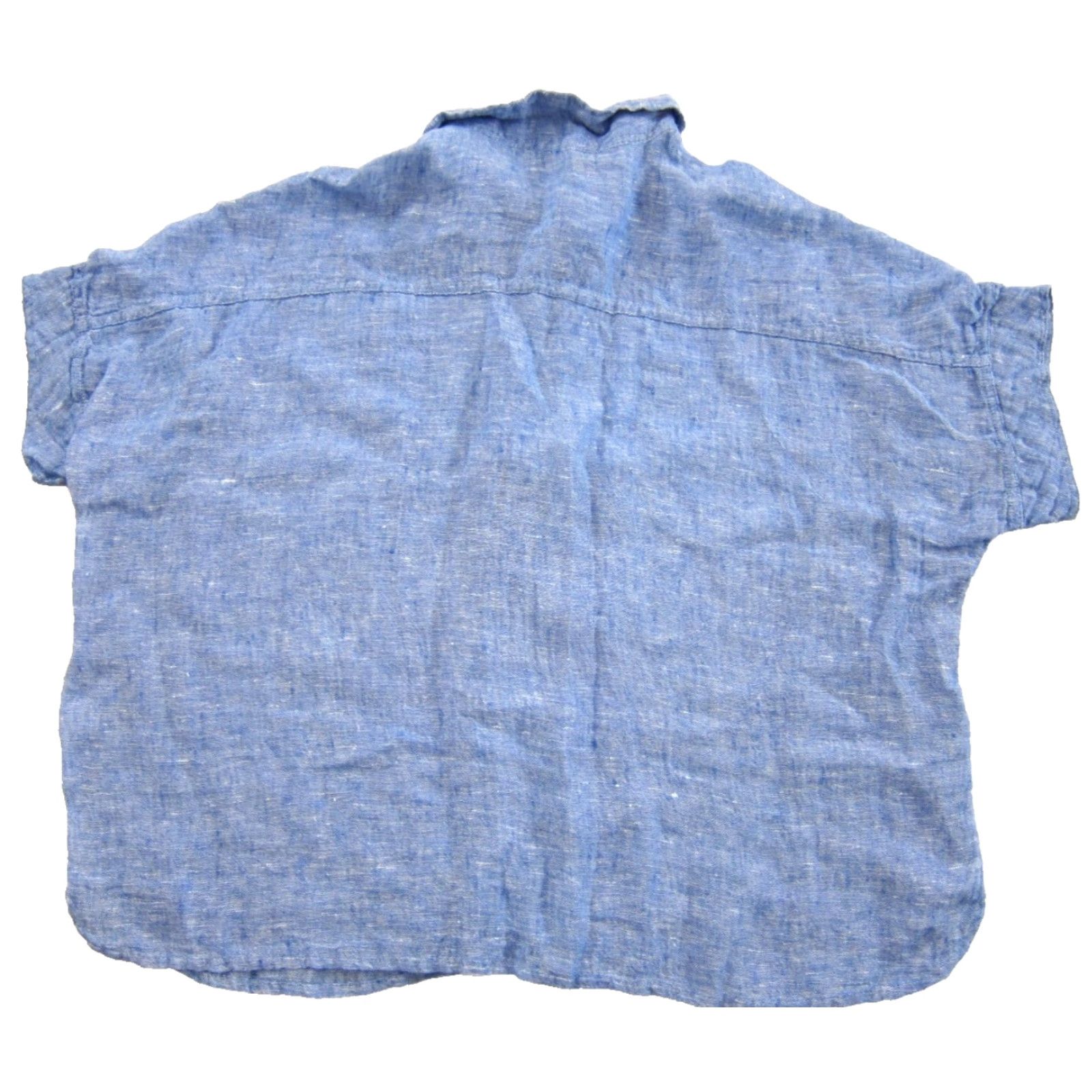 FLAX FLAX Blouse Shirt Blue Tunic Collared Short Sleeve Linen 100% Boxy Oversized Medium Womens Classic Bohemian Size M / US 6-8 / IT 42-44 - 2 Thumbnail