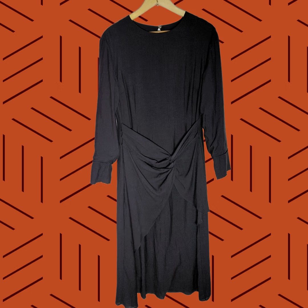 Massimo Dutti Massimo Dutti Black Long Sleeve Dress Solid Crew Neck Midi Women Size L Size L / US 10 / IT 46 - 1 Thumbnail