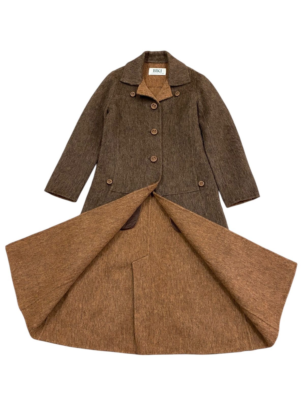 Vintage Vintage BIKI Italy Wool Blend Brown Long Coat Mohair Size M / US 6-8 / IT 42-44 - 4 Thumbnail