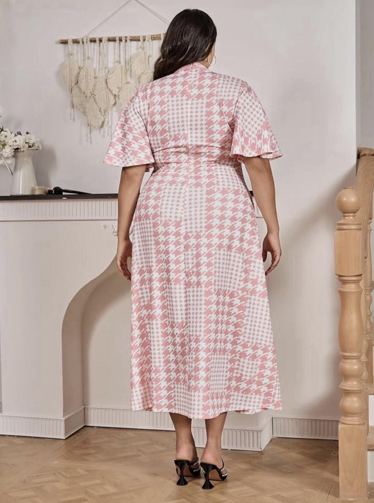 Other WDIRARA Houndstooth Chevron Mock Neck Butterfly Sleeve Dress Size 4XL / US 24-26 - 3 Thumbnail