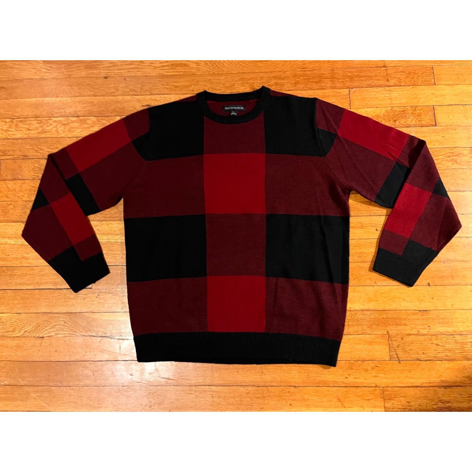 Vintage Tricots St Raphael Sweater Men's Large Red Black Plaid Size US L / EU 52-54 / 3 - 2 Thumbnail