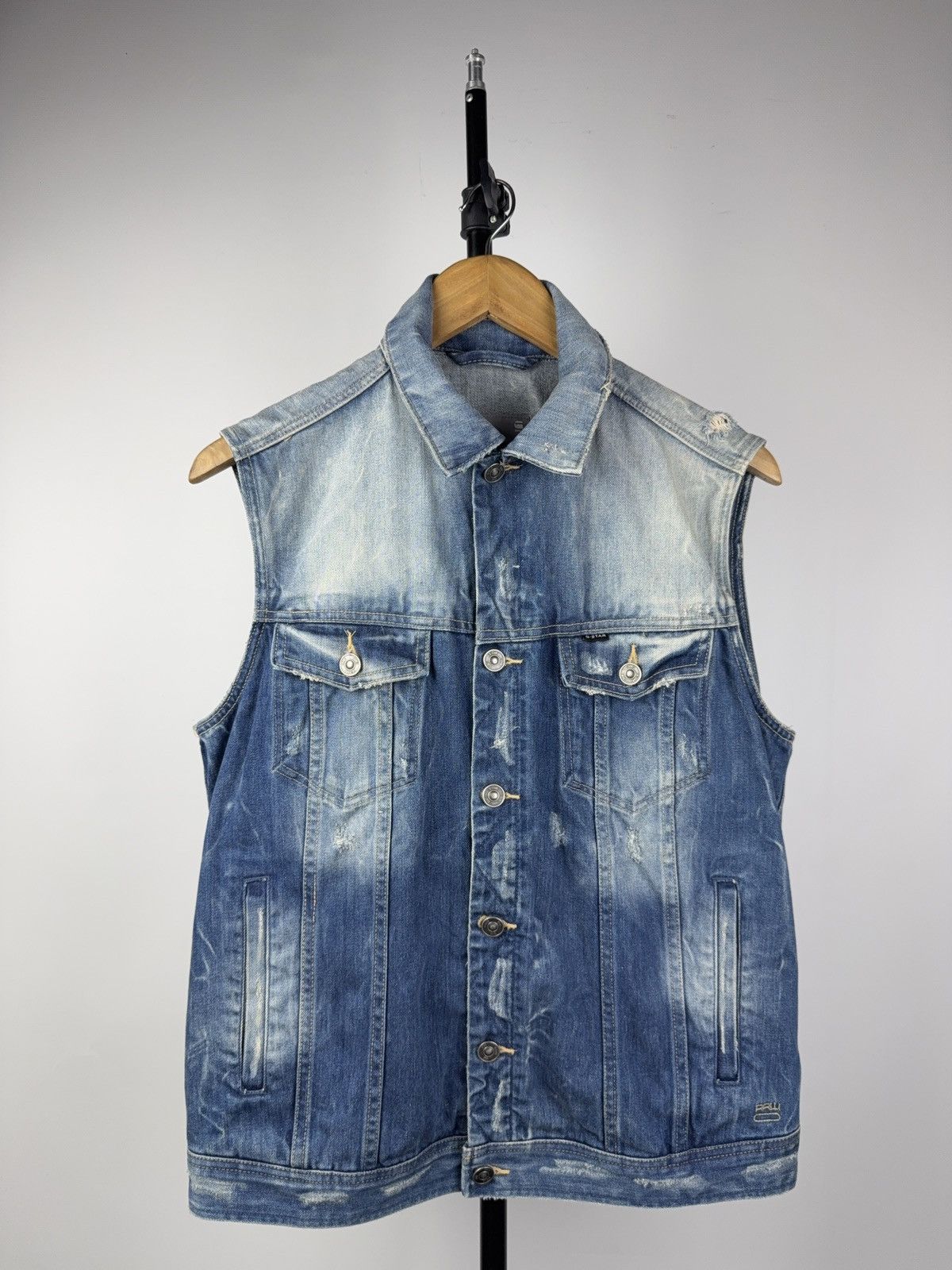 Vintage 00s G-Star RAW Distressed Denim Vest Retro Y2K