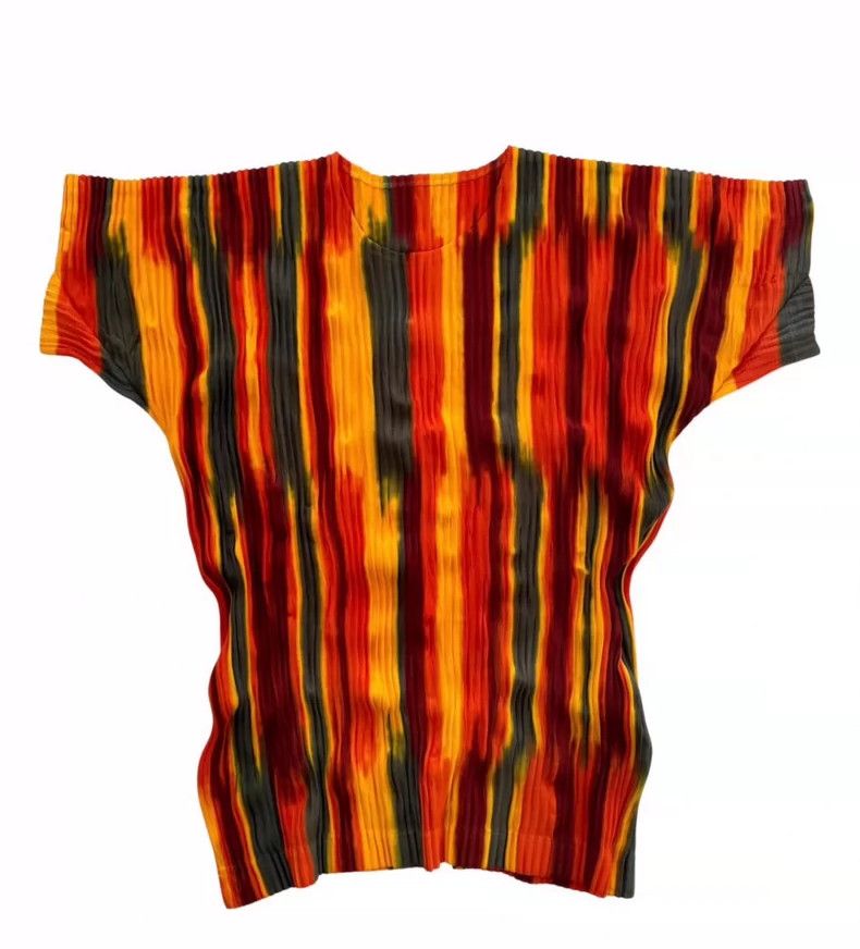 Issey Miyake Issey Miyake Orange and black striped short-sleeved shirt Size M / US 6-8 / IT 42-44 - 1 Thumbnail
