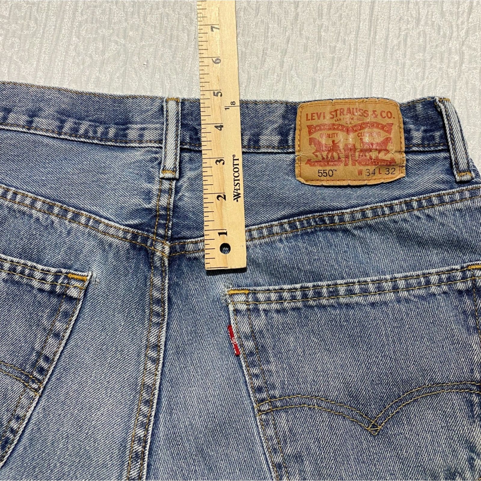 Levi's VINTAGE Levi's 550 Jean Shorts Bermuda Denim Distressed 5-Pocket Mens 33 Blue Hemmed Cutoff Size US 33 - 3 Thumbnail