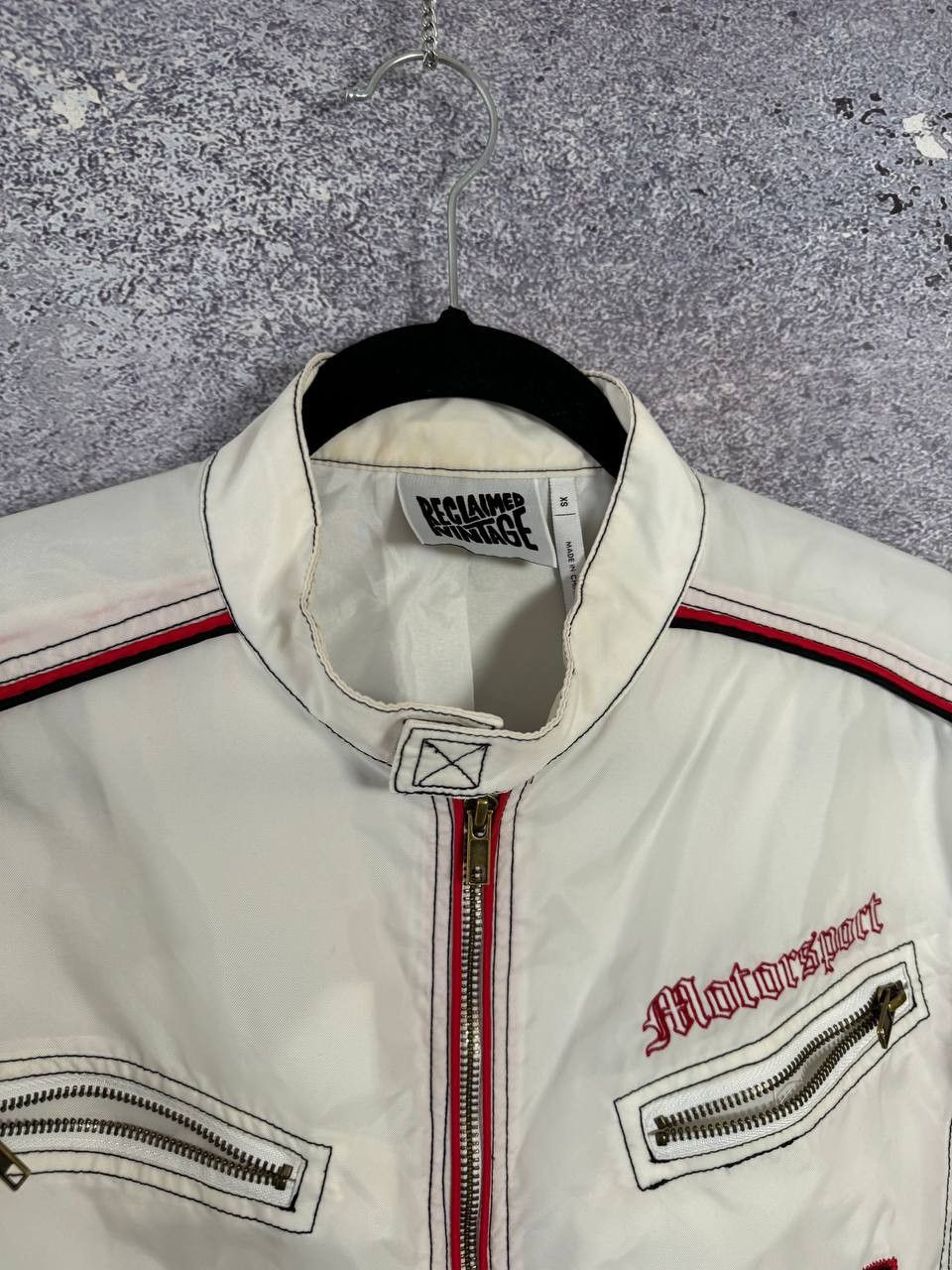 Vintage Reclaimed Vintage Biker Jacket Nylon White Men's Xs size Size US XS / EU 42 / 0 - 10 Thumbnail