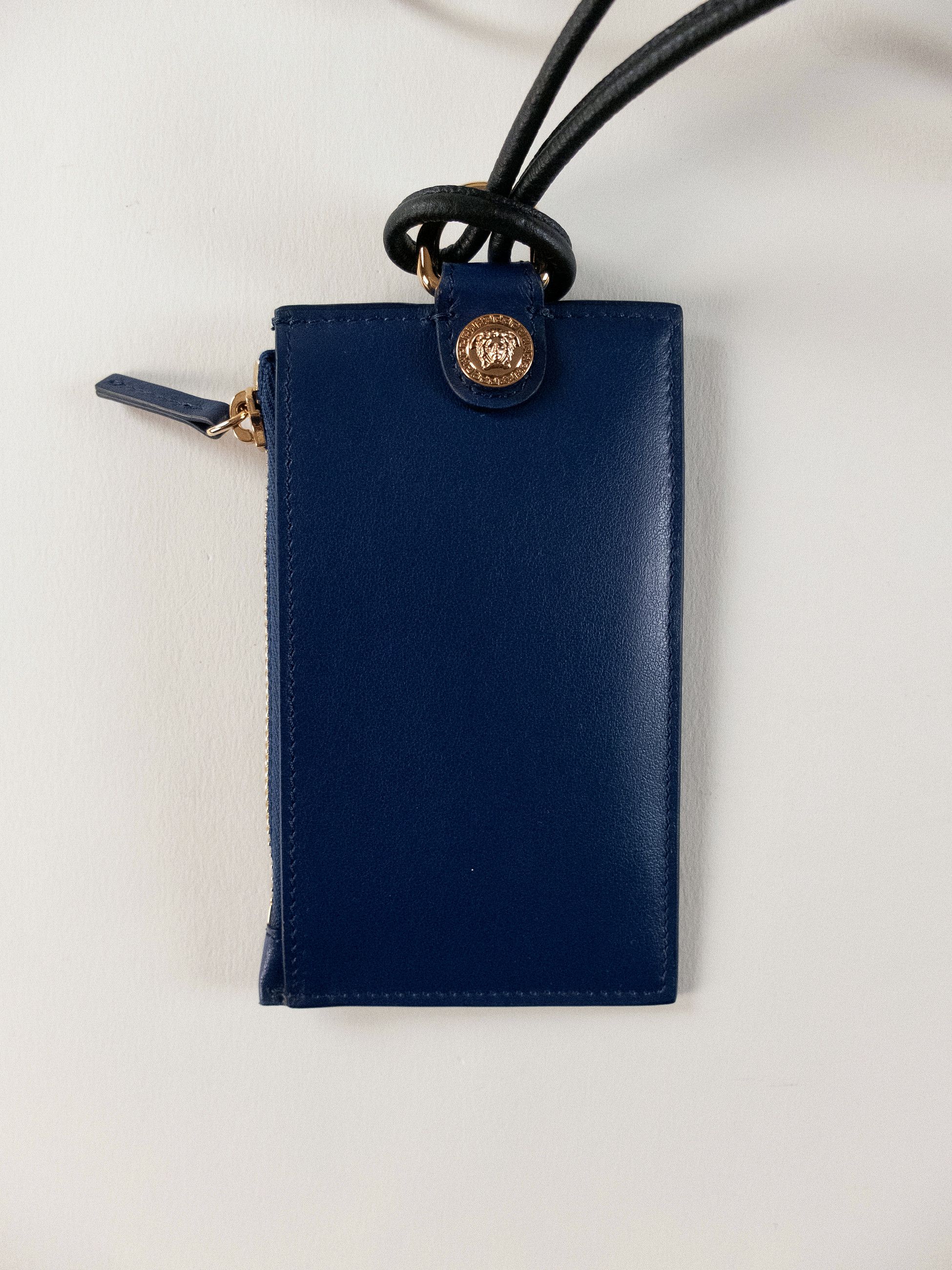 Versace VERSACE Medusa blue leather card holder with neck strap Size ONE SIZE - 4 Thumbnail