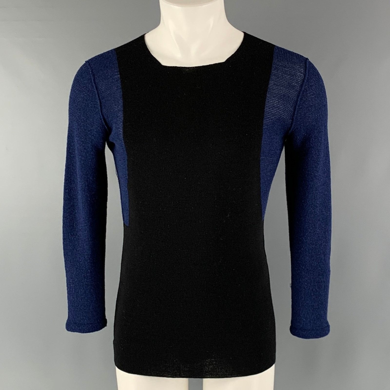 Lanvin Size M Navy Black Color Block Knitted Square Collar Pullover Size US M / EU 48-50 / 2 - 1 Thumbnail