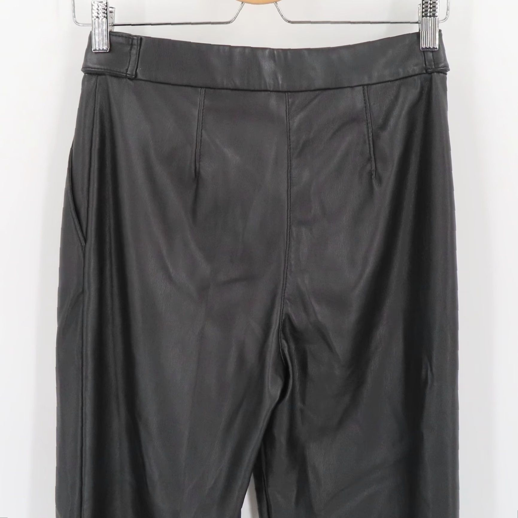 Loft LOFT Womens 00 Solid Black Faux Leather Trouser Pants Gold Buttons Pockets Size 24" / US 00 / IT 34 - 5 Thumbnail