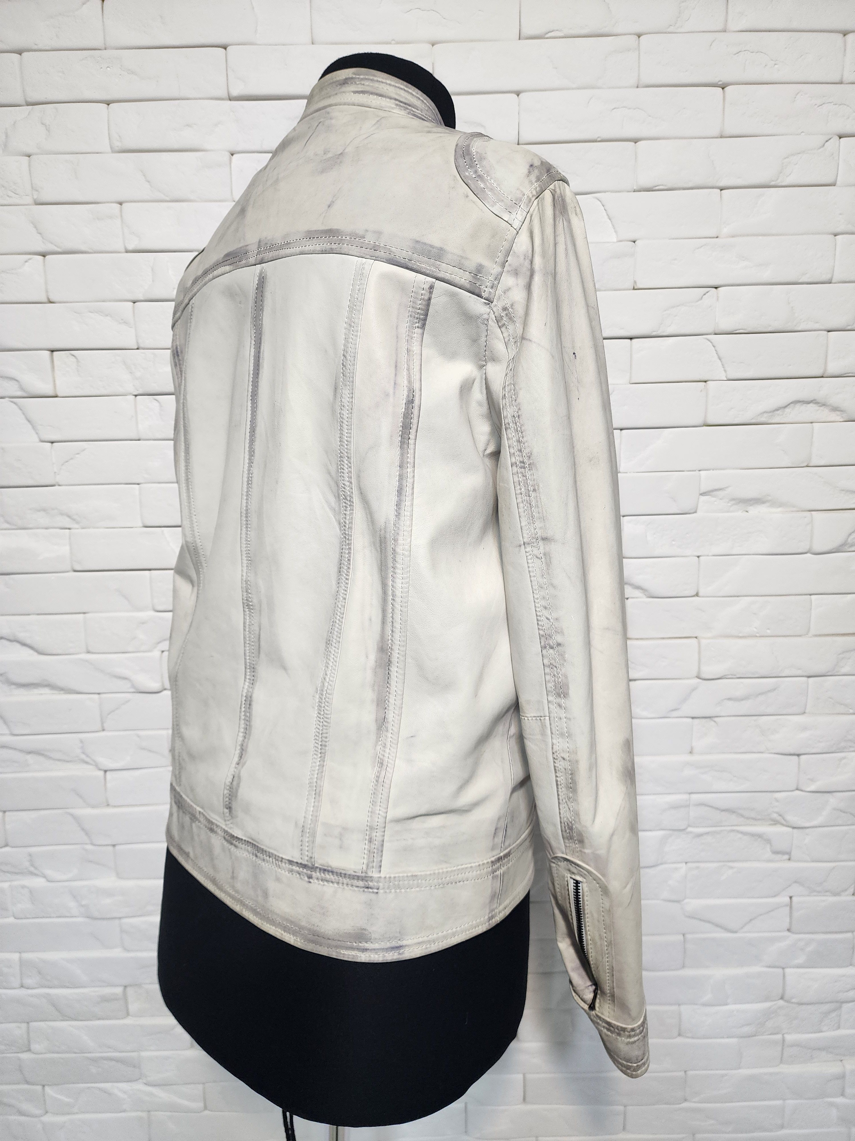 Gray Marble Effect Leather Jacket: Men's Sporty Style