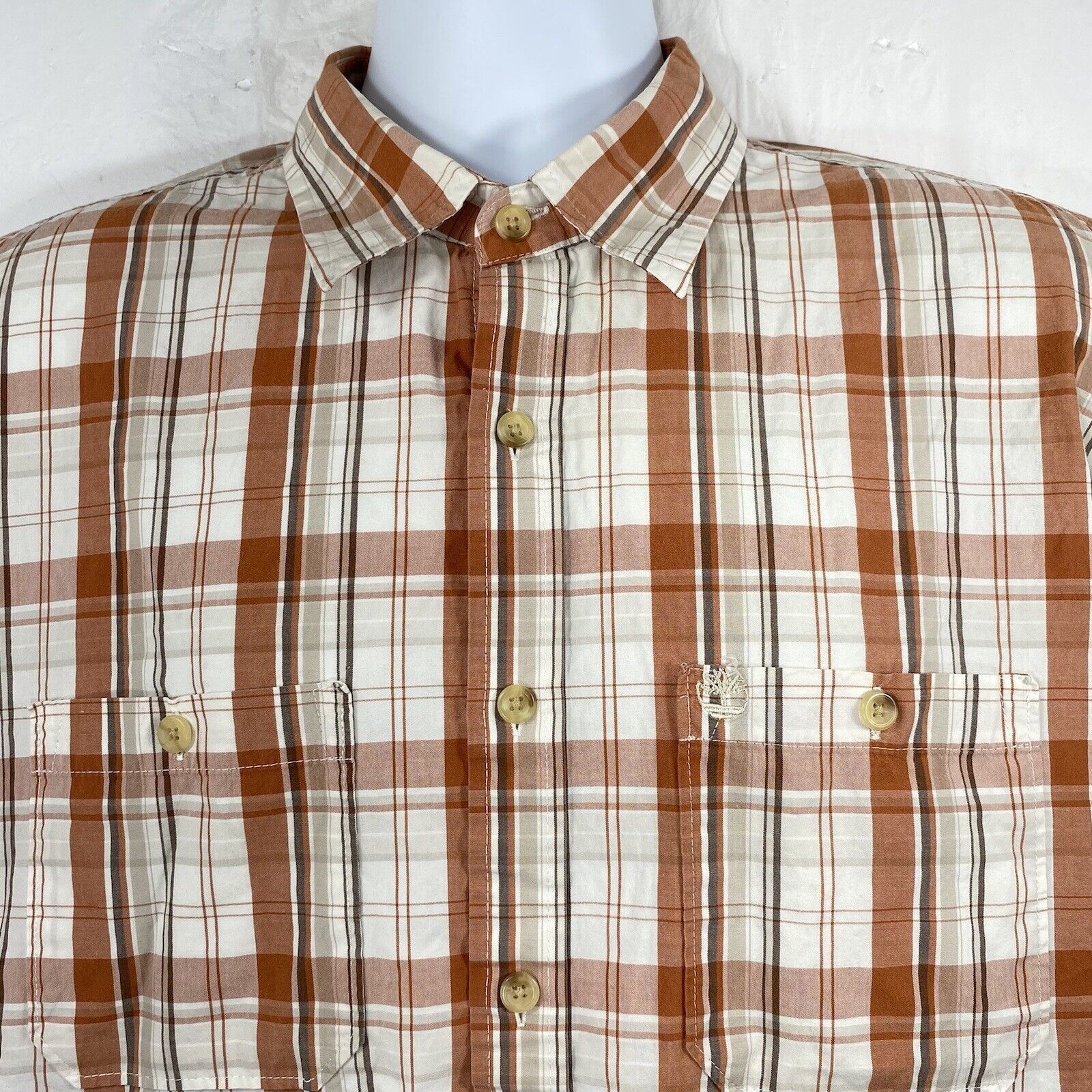 Timberland Timberland Large Orange White Plaid Button Front Shirt Size US L / EU 52-54 / 3 - 2 Thumbnail