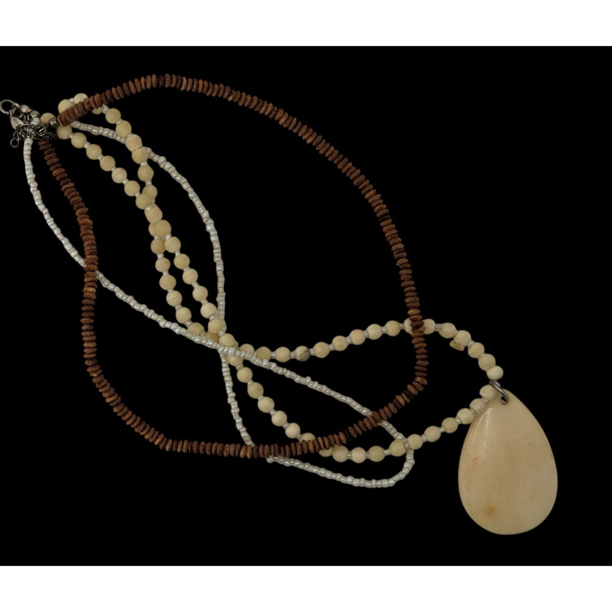Other Vintage Boho Multi-Strand Necklace With Cream & Brown Beads Size ONE SIZE - 3 Thumbnail