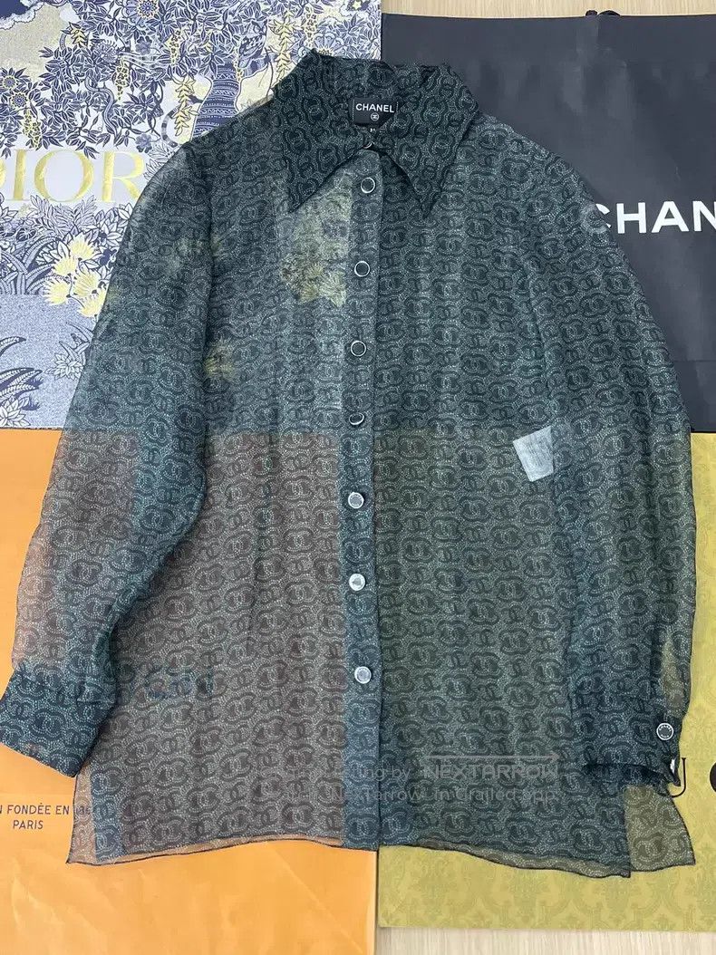 Chanel Chanel Dark green full logo silk shirt Size XXS / US 00 / IT 34 - 1 Thumbnail