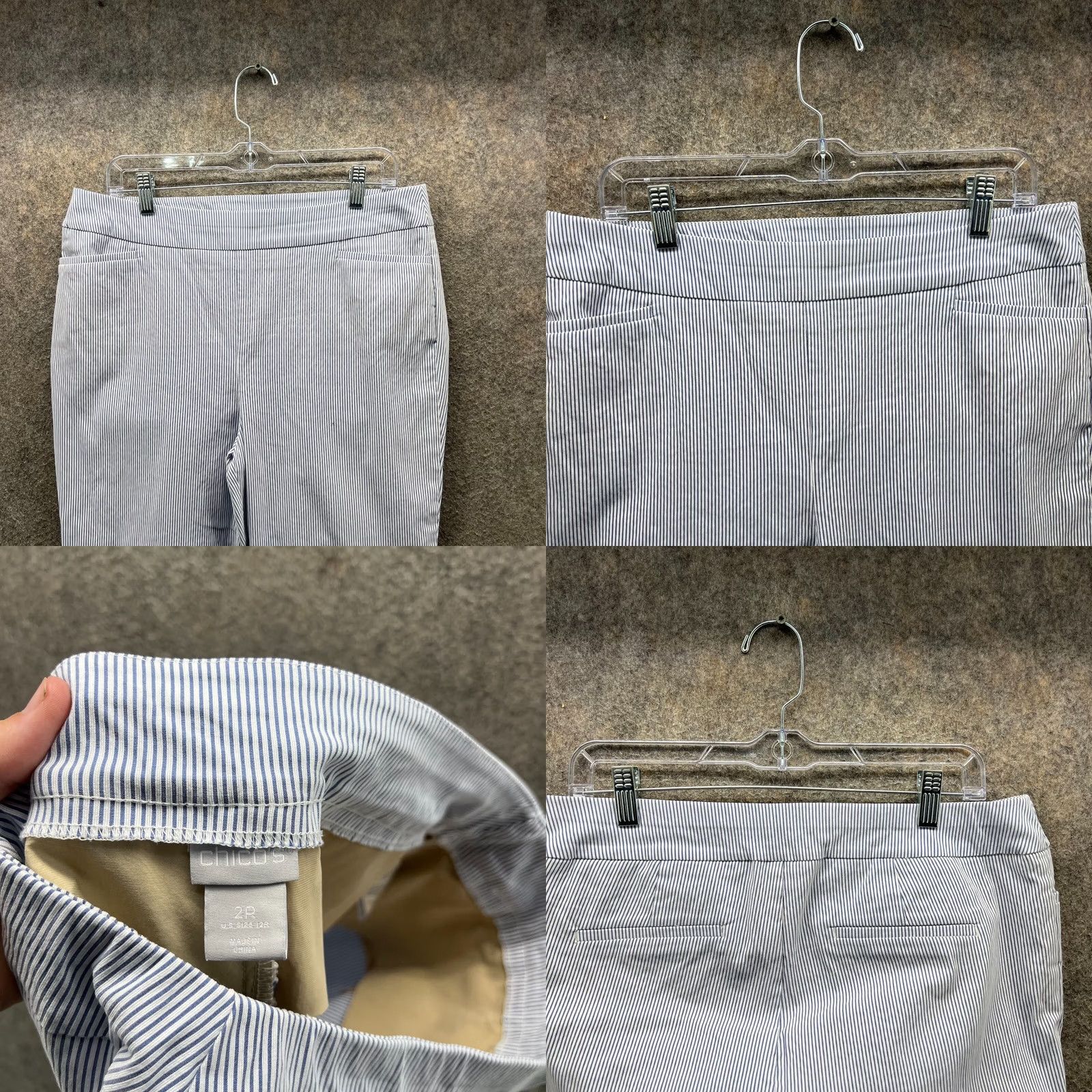 Vintage Chico's Dress Pants Womens 2R Flat Front Striped Nylon Blue White Preppy Casual Formal Pants Womens 2R Polo? Size 26" / US 2 / IT 38 - 8 Thumbnail