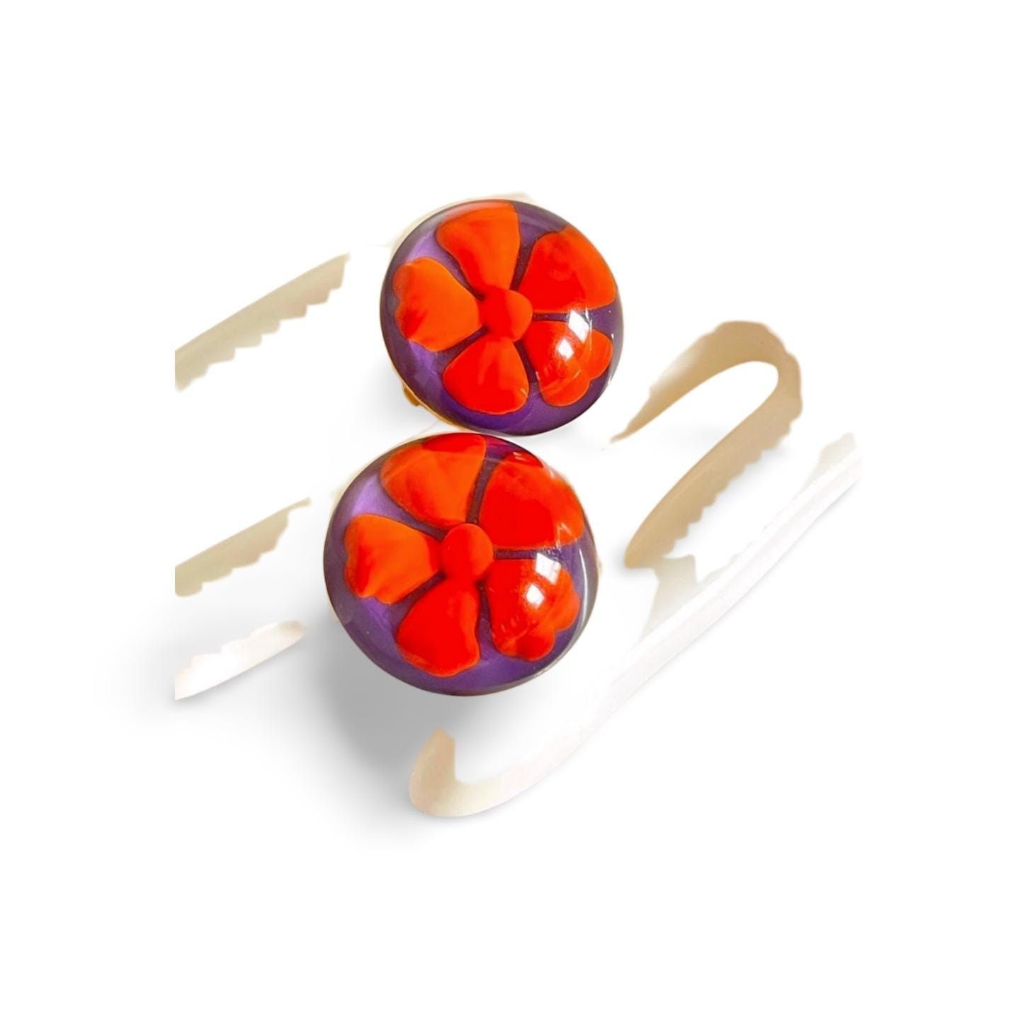 Kenzo Vintage KENZO purple and orange round flower resin earrings. Size ONE SIZE - 2 Thumbnail