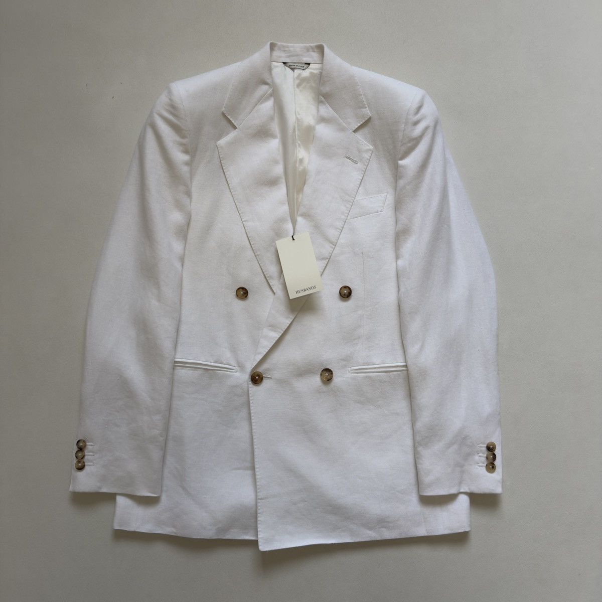 HUSBANDS White Linen Double Breasted Blazer Size 36R - 1 Thumbnail