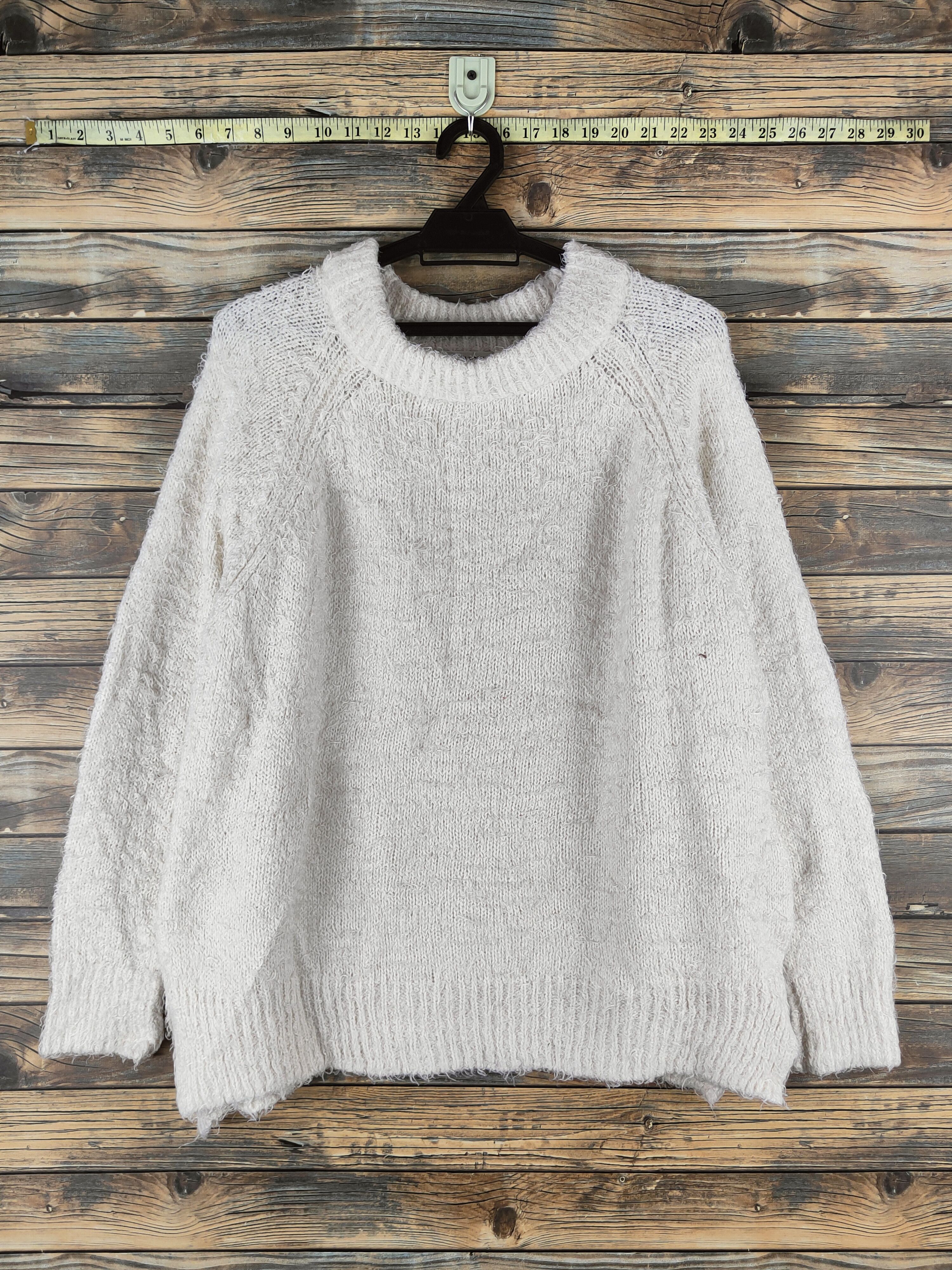 Global Work DL Global Work Cream Fur Mohair Knitwear #46-553 Size L / US 10 / IT 46 - 1 Thumbnail