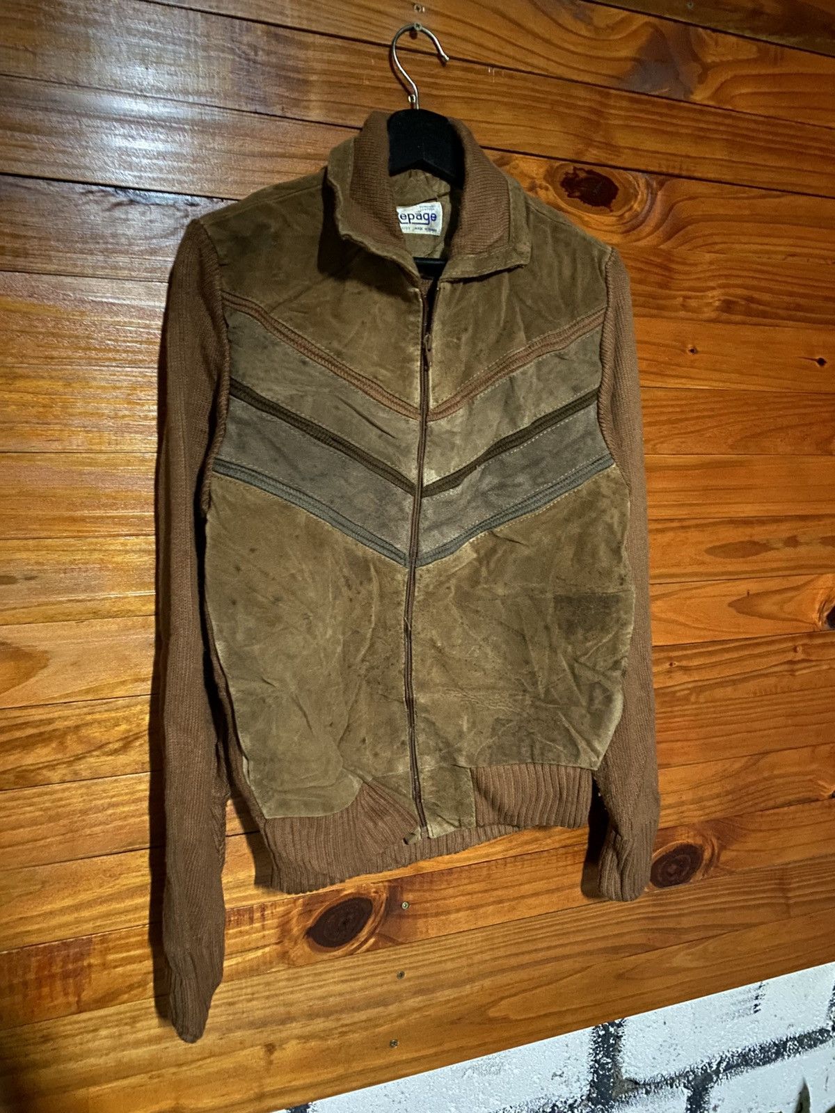 Vintage Vintage 1970s Repäge Brown Leather Knit Jacket Retro Unisex Size US S / EU 44-46 / 1 - 5 Thumbnail