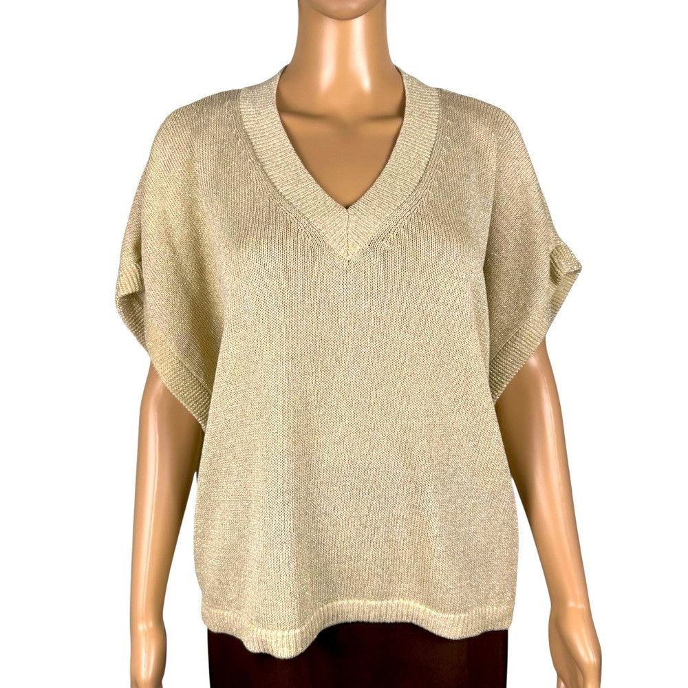 Vince Camuto NWT New $79 Vince Camuto Metallic V-Neck Pale Sand Silver S Size XL / US 12-14 / IT 48-50 - 4 Thumbnail