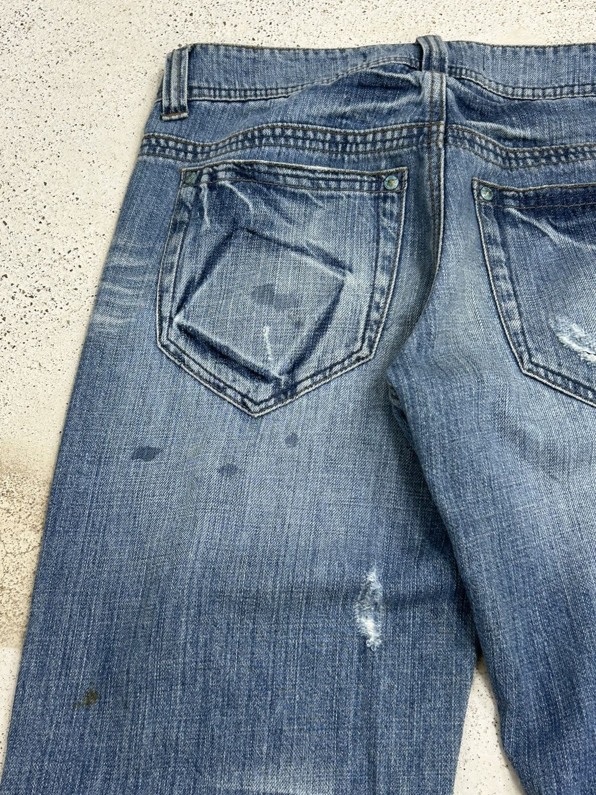 Japanese Brand Cook Jeans Baggy Distressed Denim Knee Panel Whisker Stacked Size US 31 - 22 Thumbnail