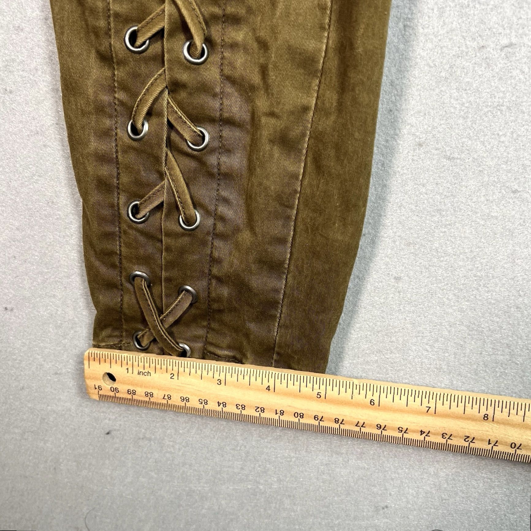 Vintage VINTAGE A.L.C. Women's 4 Green Kingsley Lace Up Pant Grommets Cropped Punk Rock Pants Cropped Lace Up Size 27" / US 4 / IT 40 - 5 Thumbnail