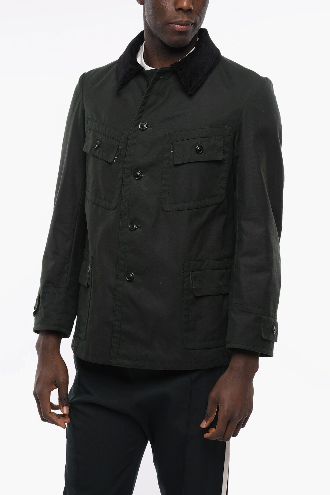 Maison Margiela og1mm0625 Corduroy Collar Cotton Jacket in Dark Green Size US S / EU 44-46 / 1 - 1 Thumbnail