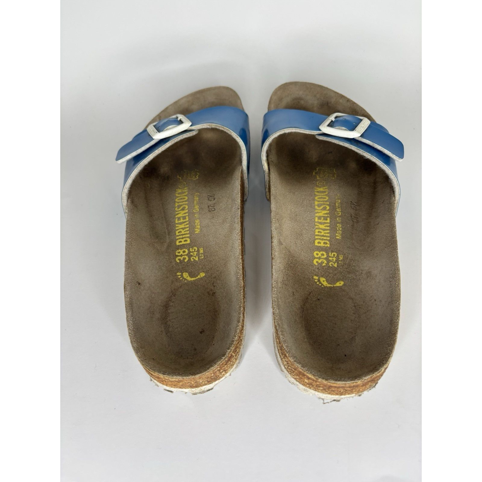Birkenstock Birkenstock Madrid Blue Patent Leather Slides Sandals Women Size US 7.5 / IT 37.5 - 5 Thumbnail