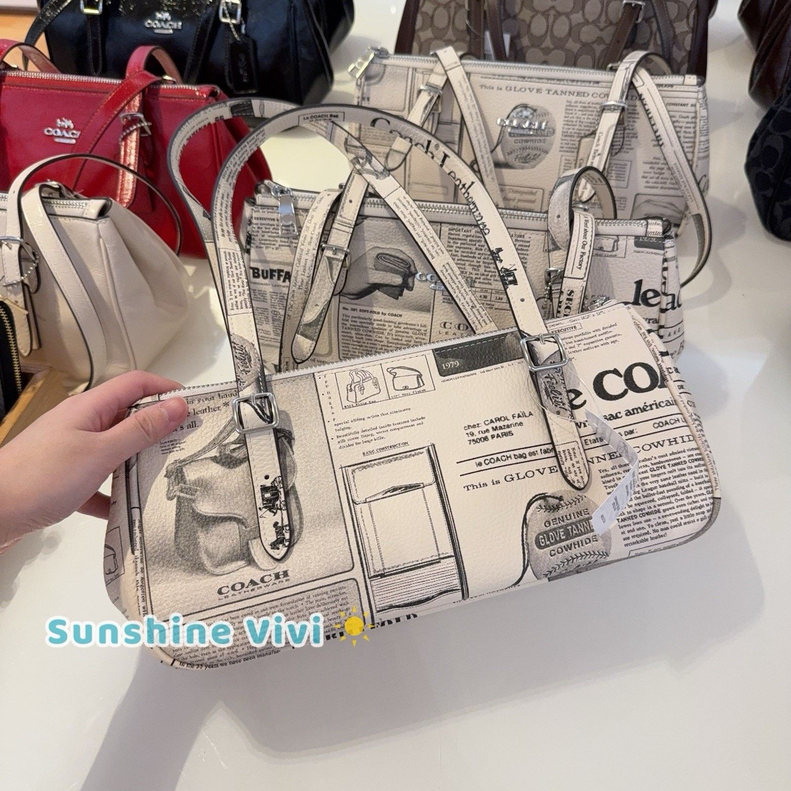 Coach NWT Coach Asher Shoulder Bag Newspaper Print CDC11 Chalk Size ONE SIZE - 4 Thumbnail