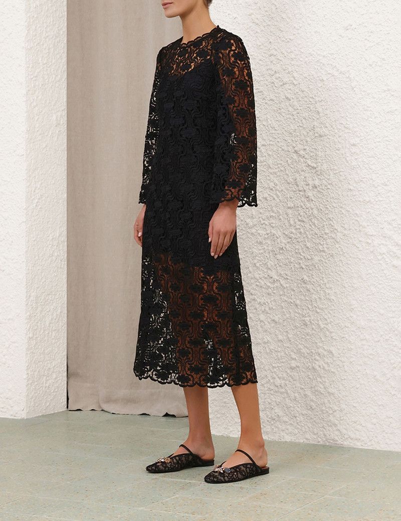 Zimmermann oc11z0126 Maxine Lace Midi Dress in Black Size XS / US 0-2 / IT 36-38 - 3 Thumbnail