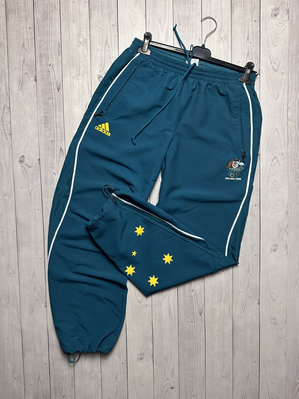 image of Vintage Australia Adidas Olympic Games Drill Pants Beijing in Green, Men's (Size 34)