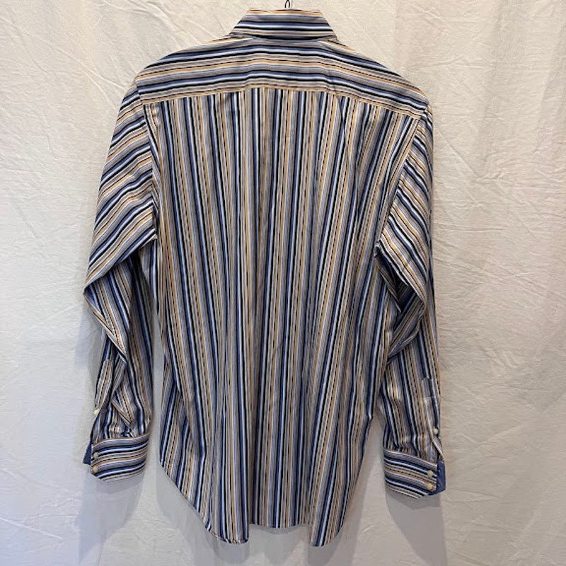 Tailorbyrd × Vintage VTG Tailorbyrd Shirt Mens Button Up Blue Mustard Wht Stripe Size US XL / EU 56 / 4 - 4 Thumbnail